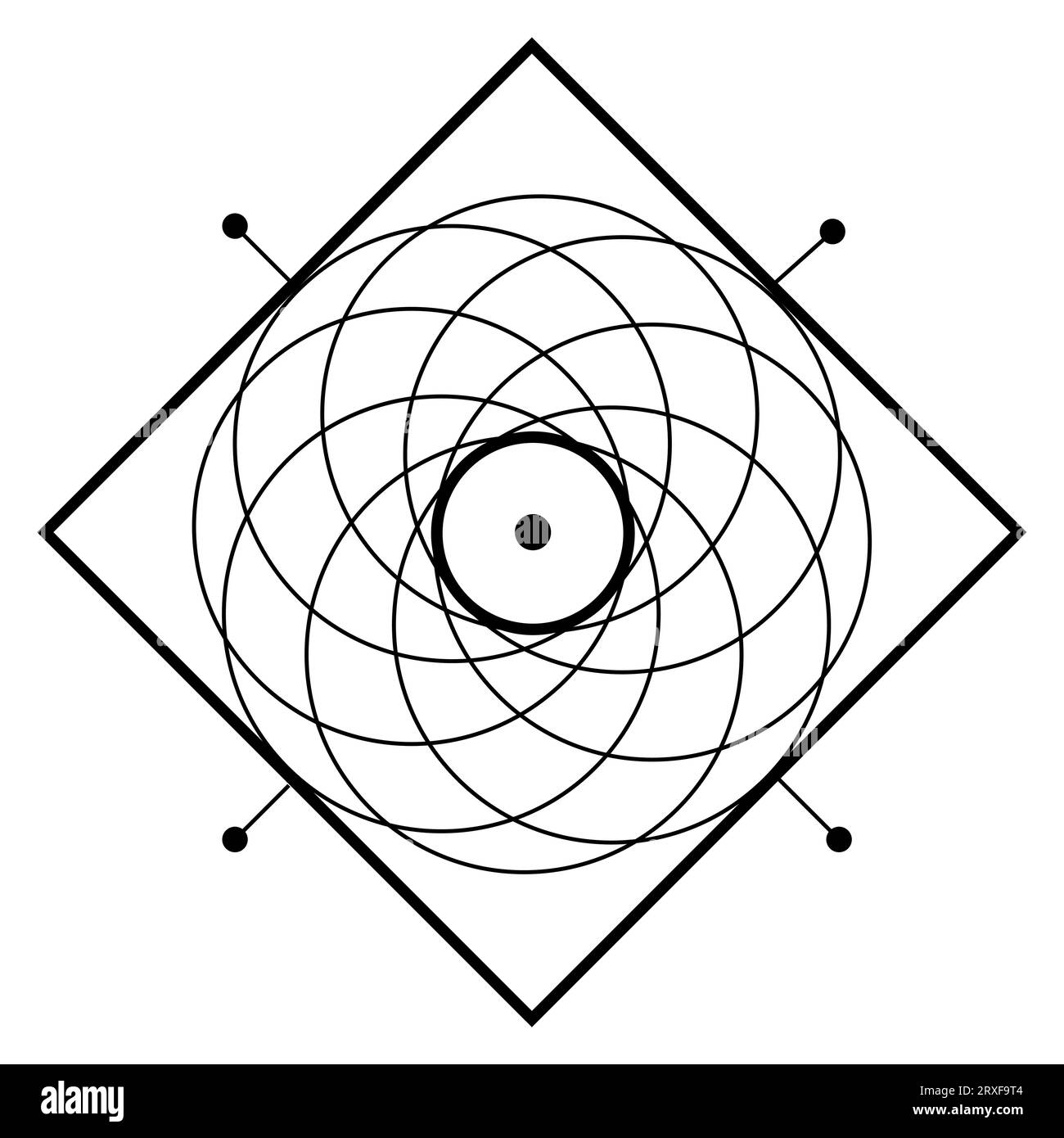Elementi di progettazione vettoriale della geometria sacra. Alchimia, religione, filosofia, spiritualità, simboli ed elementi hipster. Icona silhouette, logo Illustrazione Vettoriale