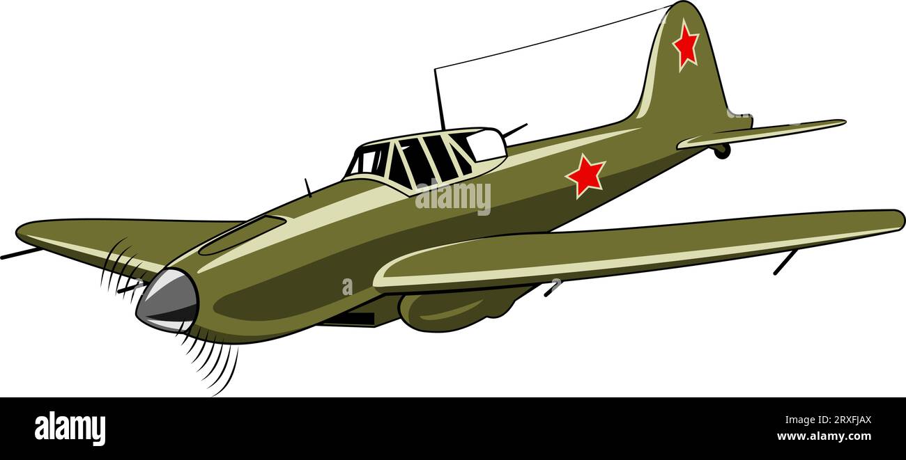 IL 2 aereo da combattimento 1943. Aeromobili WW II. Aereo d'epoca. Clipart vettoriale isolato su bianco. Illustrazione Vettoriale