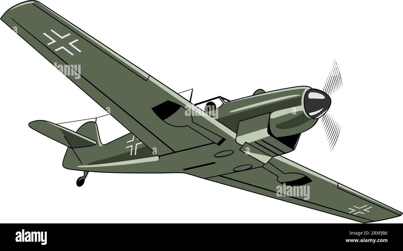 Me 109 aereo da caccia 1937. Aeromobili WW II. Aereo d'epoca. Clipart vettoriale isolato su bianco. Illustrazione Vettoriale