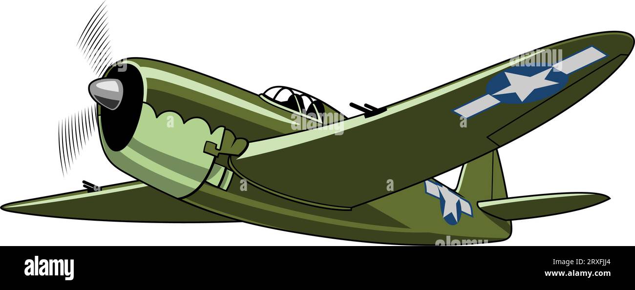 Aereo da combattimento Republic Thunderbolt 1941.WW II. Aereo d'epoca. Clipart vettoriale isolato su bianco. Illustrazione Vettoriale