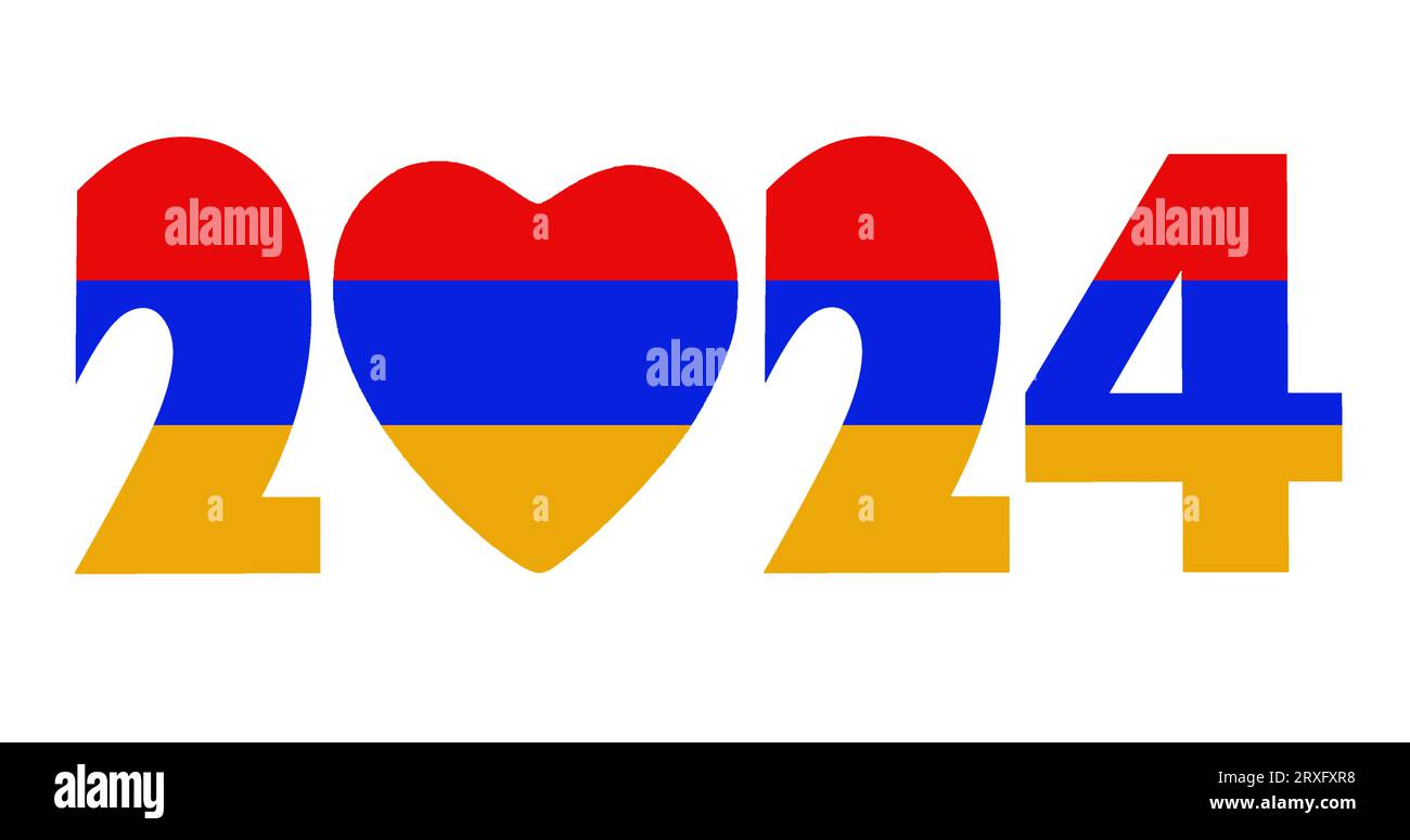 2024 TESTO TESTURIZZATO CON BANDIERA ARMENIA ISOLATA SU SFONDO BIANCO ILLUSTRAZIONE 8K. Foto Stock