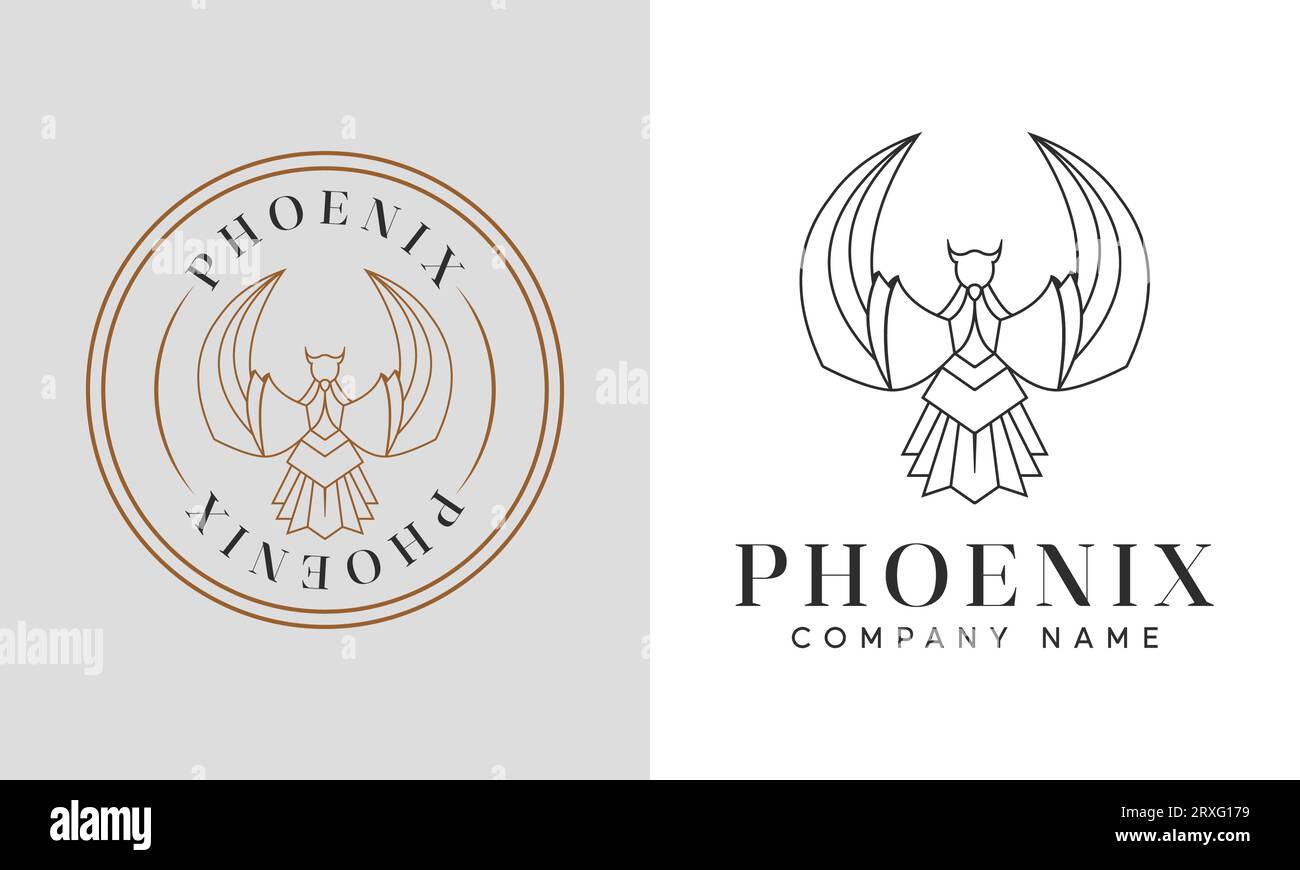 Logo Phoenix Logo Design logo Power Wings logo simbolo Bird Icon Badge Freedom Line Art Bird Phoenix Symbol Illustrazione Vettoriale