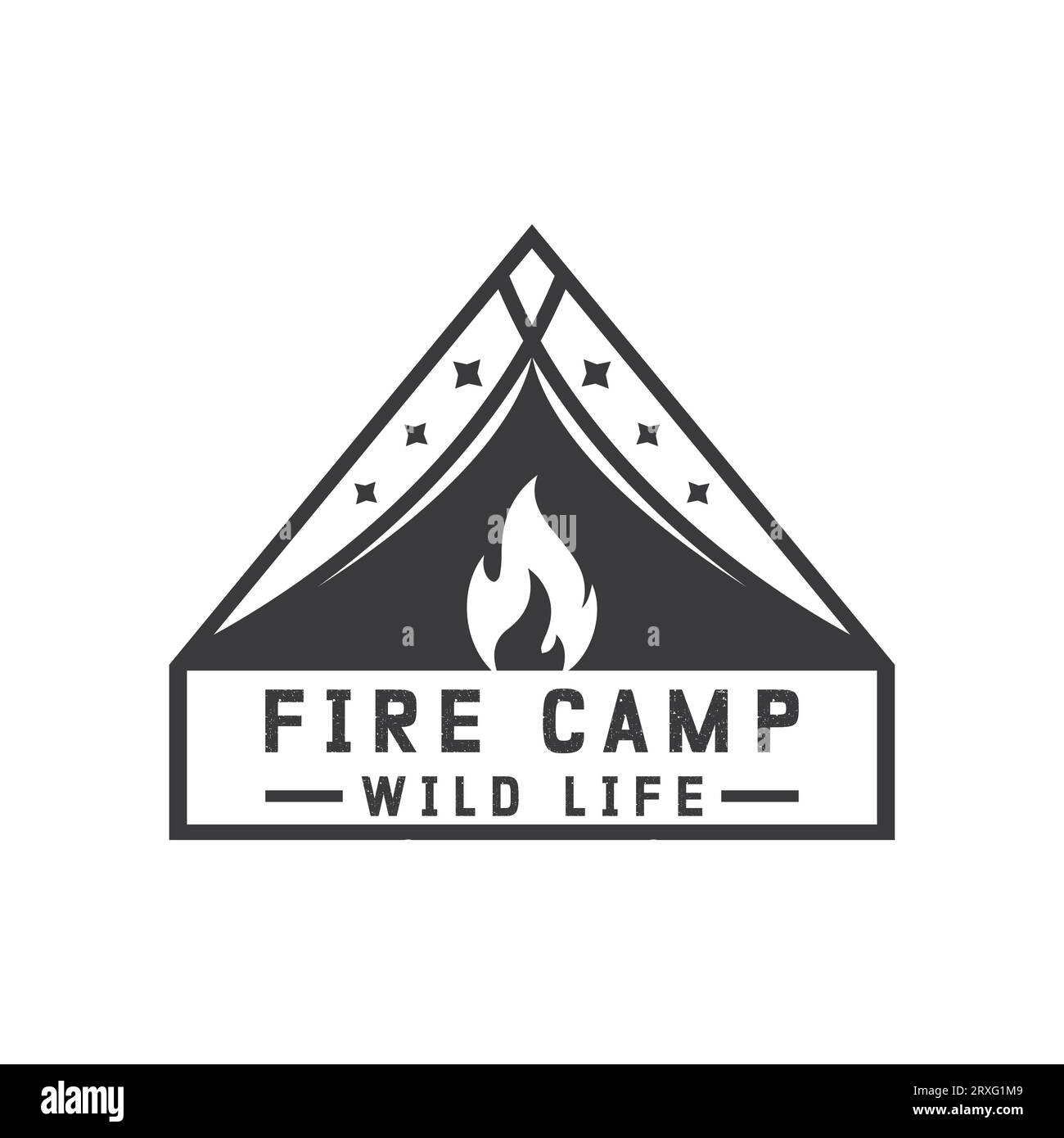 Fire Camp Log Design Logoype Adventure Camping Outdoor Camping Logo Trekking Campeggio Fire Illustrazione Vettoriale