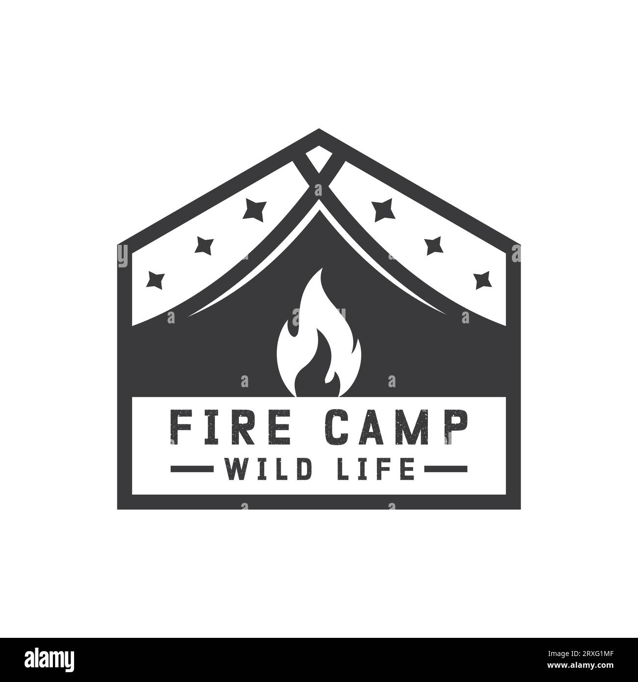 Fire Camp Log Design Logoype Adventure Camping Outdoor Camping Logo Trekking Campeggio Fire Illustrazione Vettoriale
