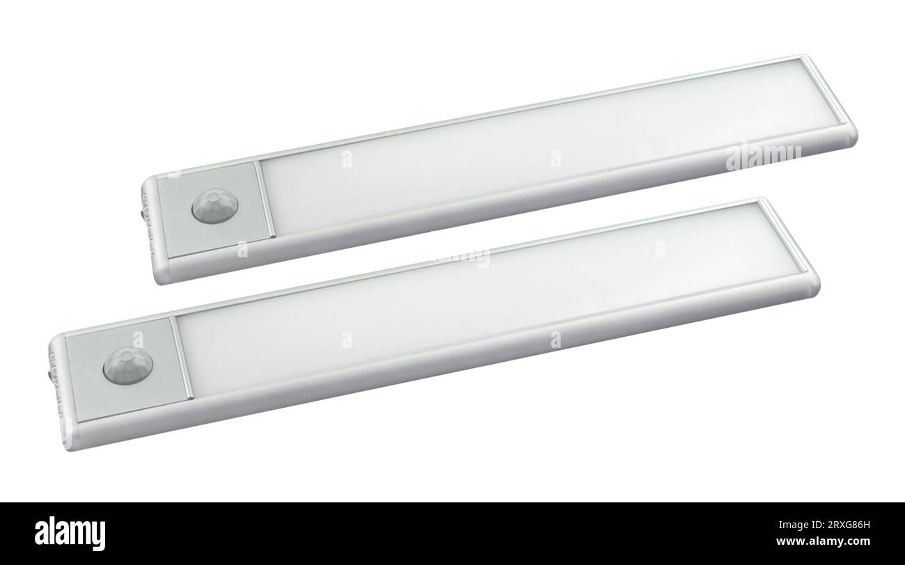 2 luci a LED con isolamento wireless su sfondo bianco Foto Stock