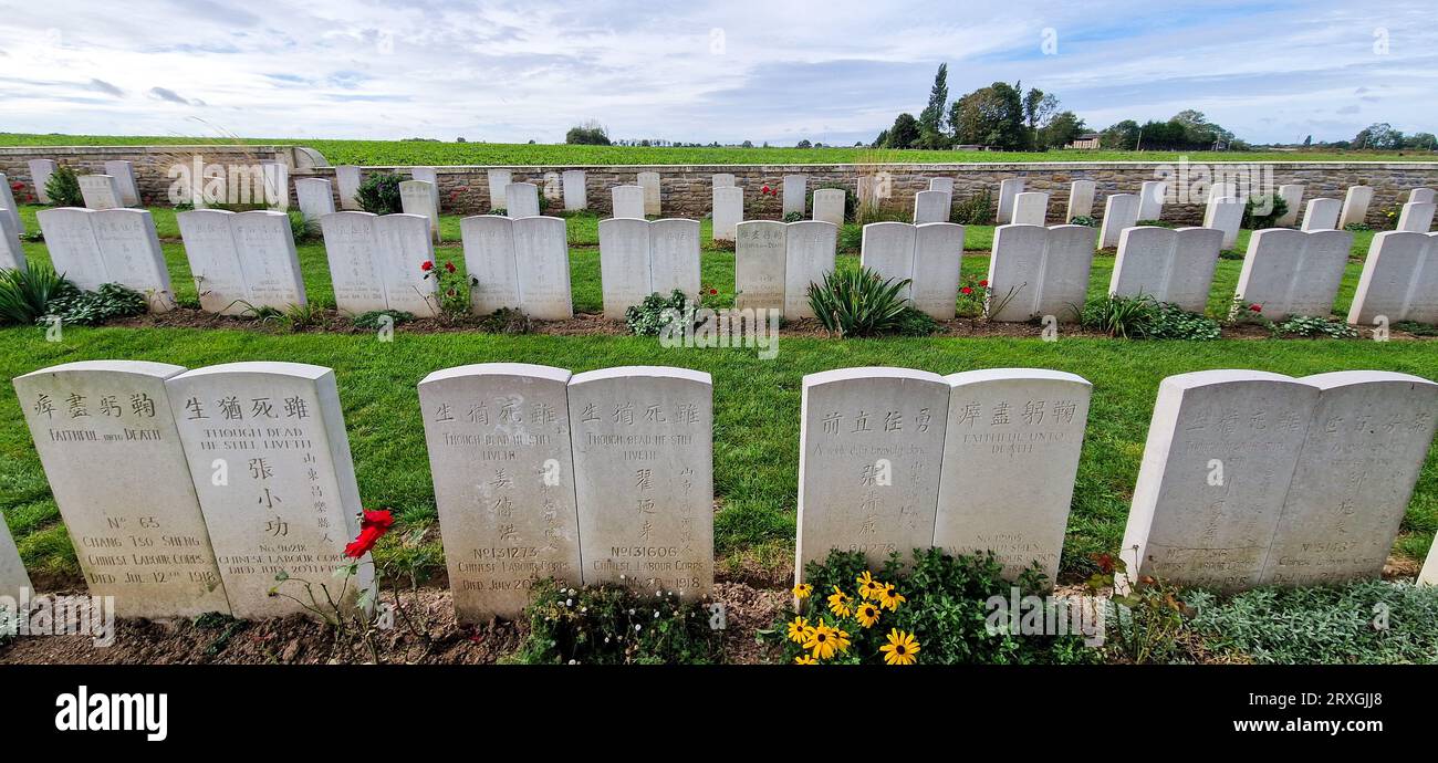 Necropoli operaia cinese della prima guerra mondiale, Noyelles, somme, Haut-de-France, Francia Foto Stock