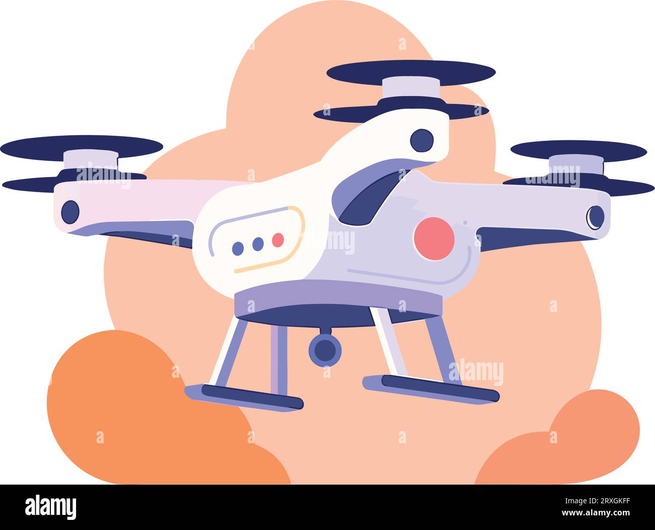Drone volante disegnato a mano in stile piatto isolato sullo sfondo Illustrazione Vettoriale
