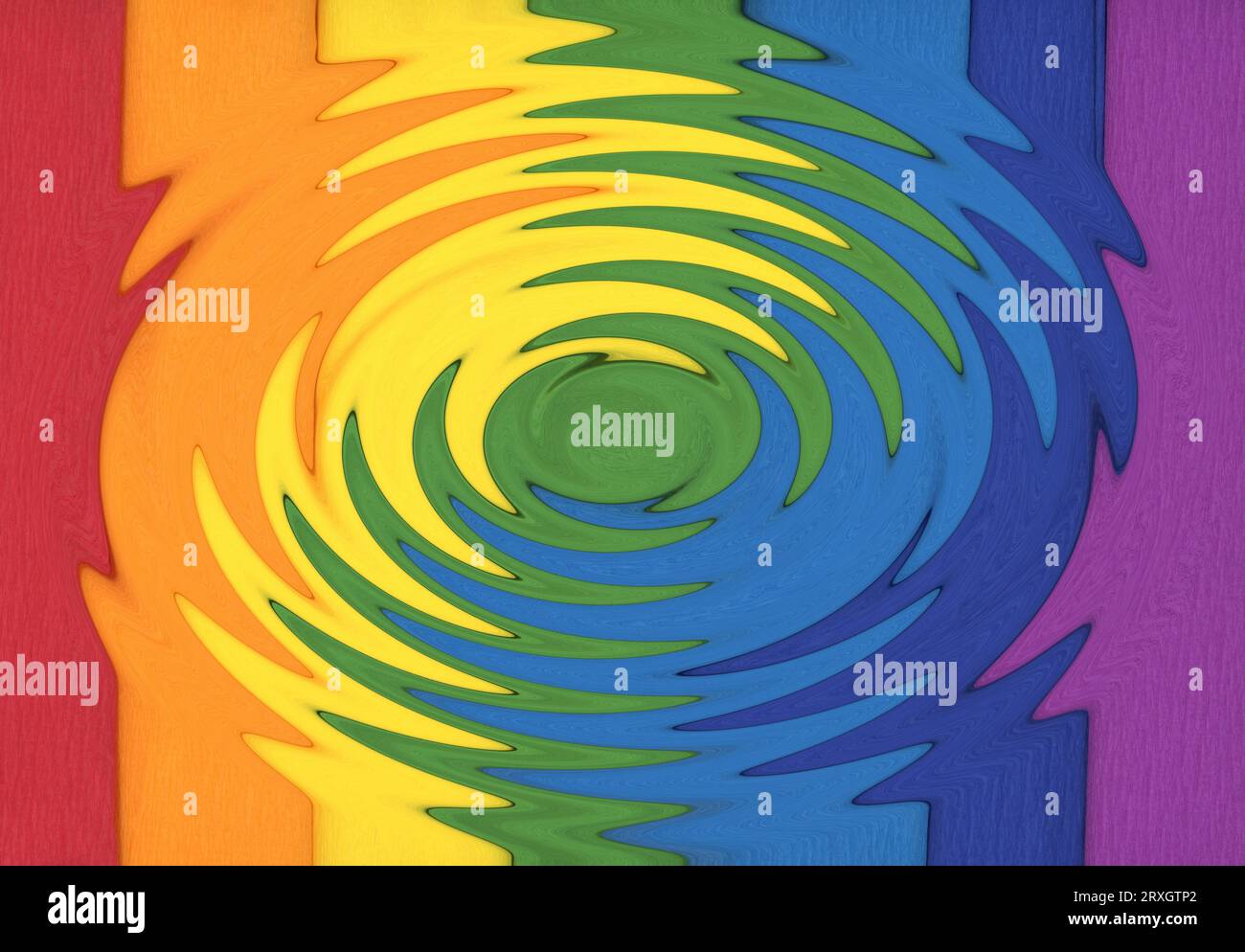 I colorati rotoli crespi fanno uno sfondo astratto nei colori dell'arcobaleno in un vortice a zigzag Foto Stock