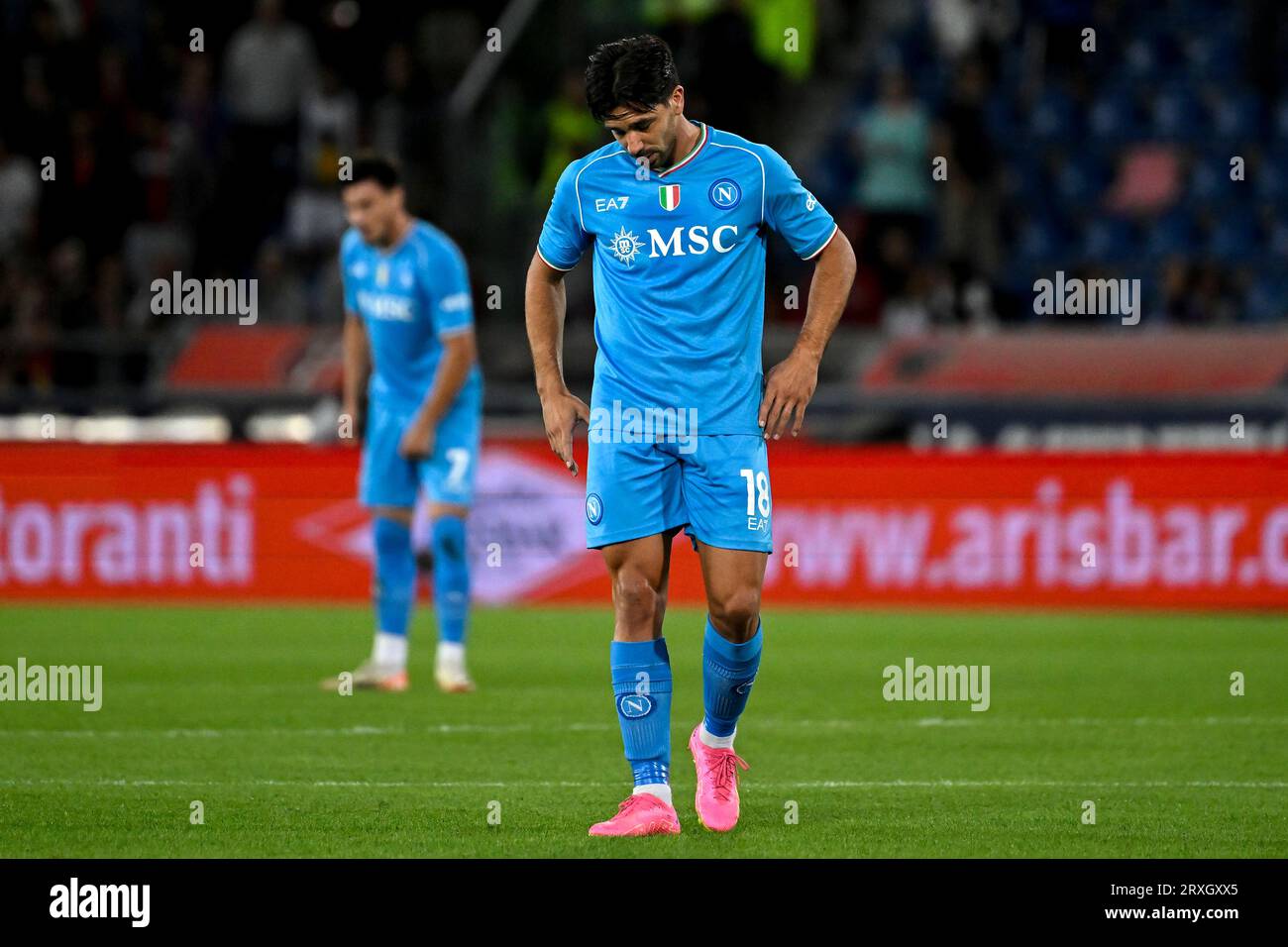 Giovanni Simeone dell'SSC Napoli lloks si è ritirato durante la partita di serie A tra Bologna FC e SSC Napoli allo stadio Renato Dall'Ara di Bologna (Italia), il 24 settembre 2023. Foto Stock