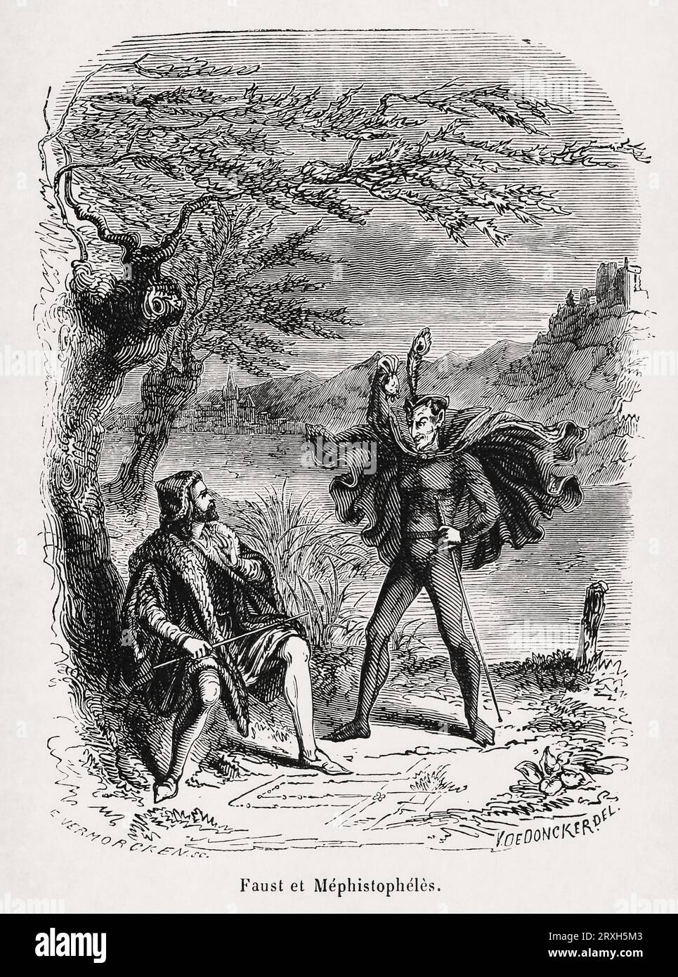 Illustrazione di Faust e Mephistopheles prodotta da Victor De Doncker e pubblicata nel 1863 per il Dictionnaire Infernal Writen di Jacques Collin de Foto Stock