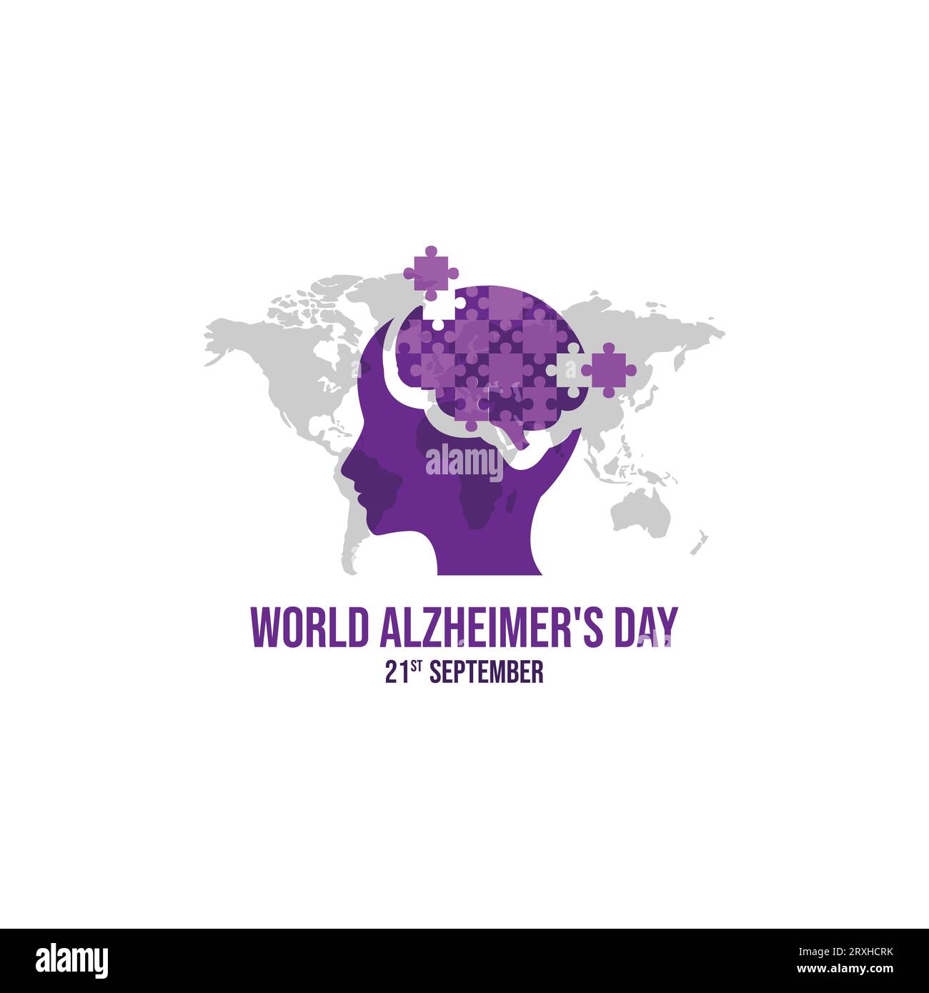 Mondo mondo concetto di giorno Alzheimer. modello di banner con barra multifunzione viola e testo. illustrazione vettoriale. Vector design banner per il giorno mondiale dell'Alzheimer Illustrazione Vettoriale