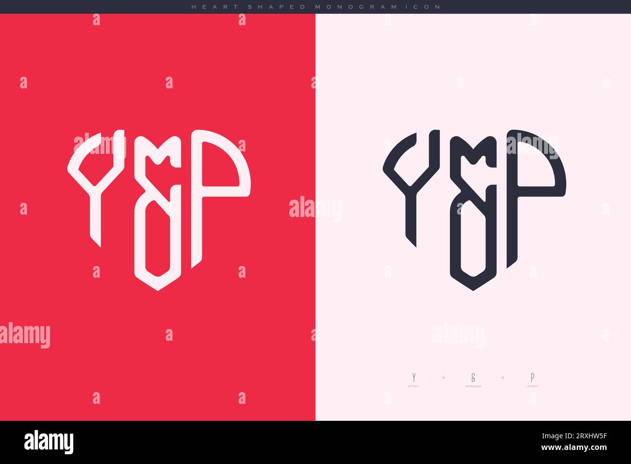 Lettere iniziali YP con cuore rosso e logo Love icona piatta concetto monogramma Illustrazione Vettoriale