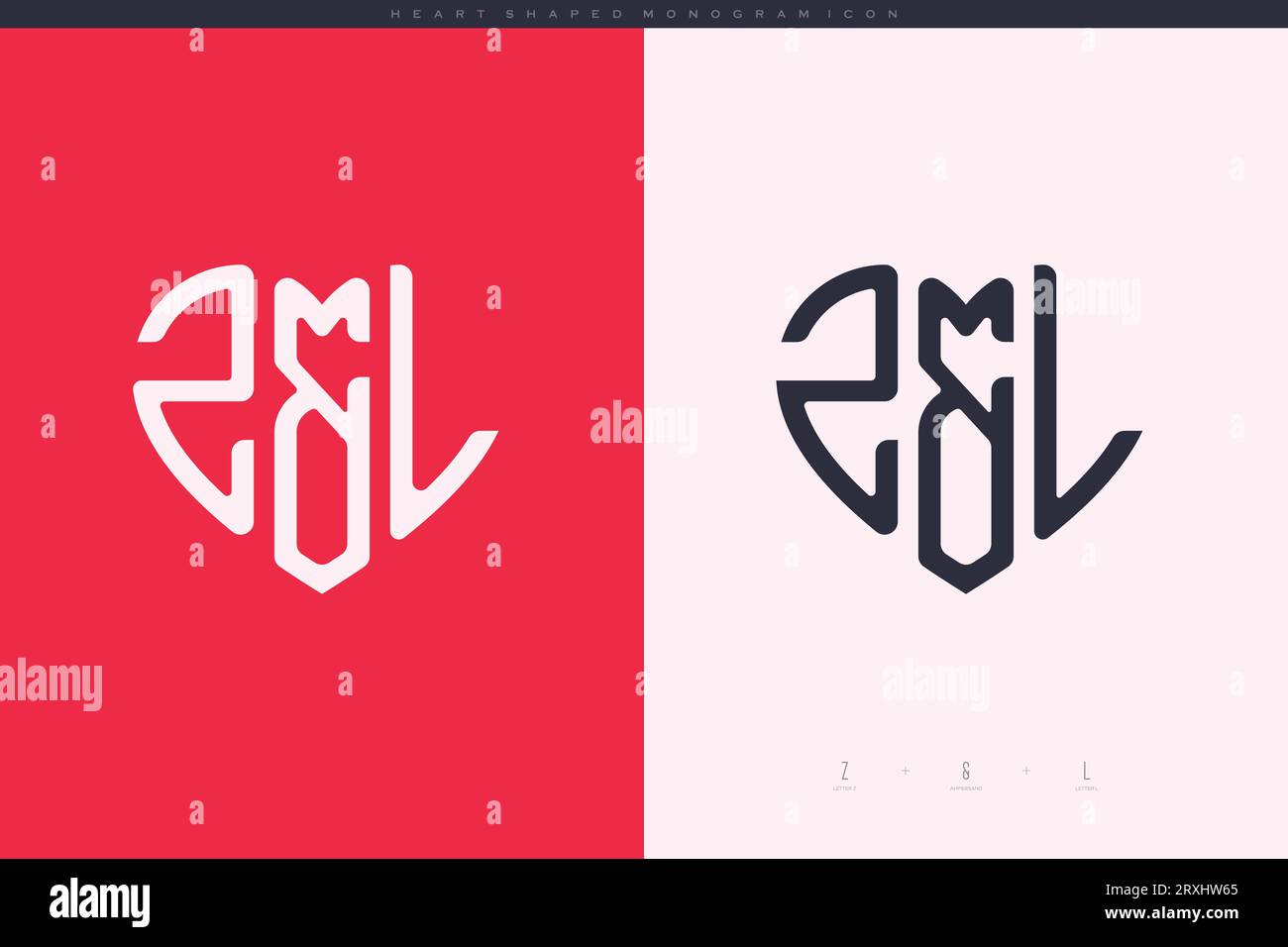 Lettere iniziali ZL con cuore rosso e logo Love icona piatta concetto monogramma Illustrazione Vettoriale