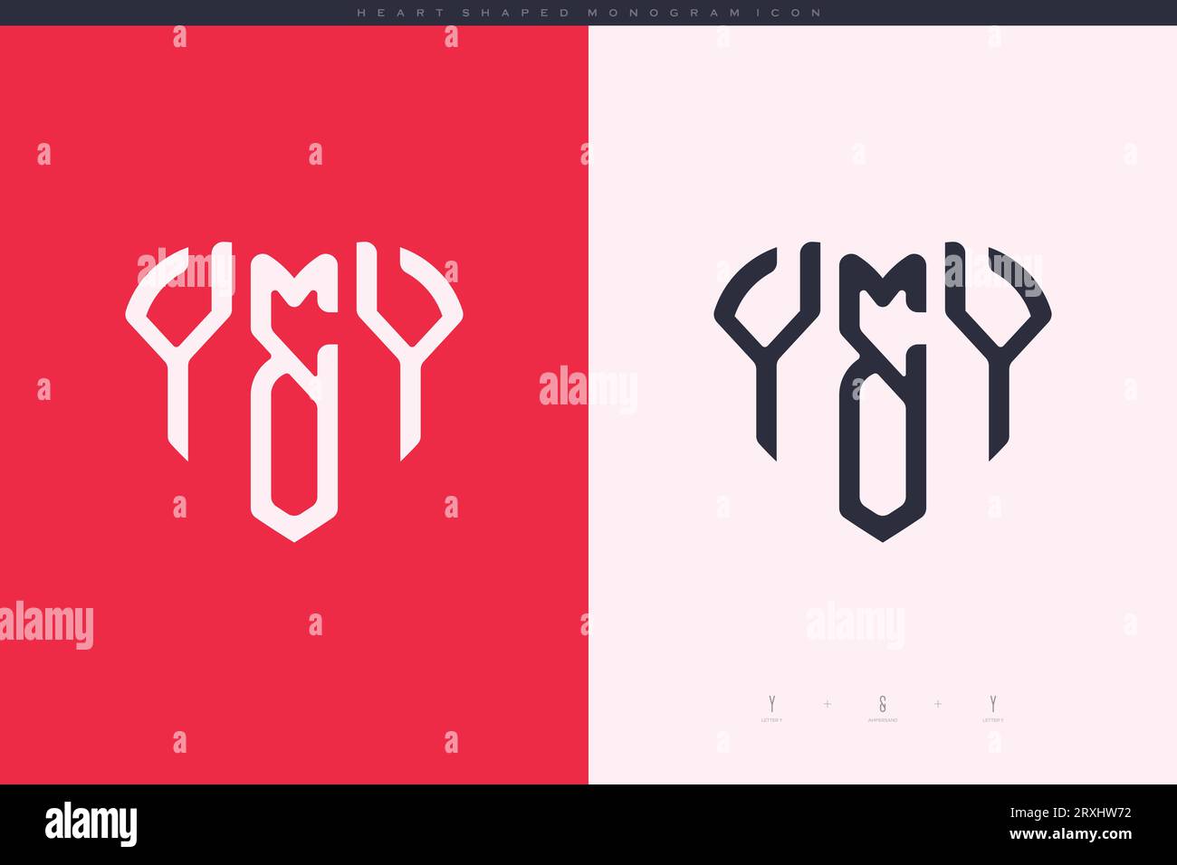 Lettere YY iniziali con cuore rosso e logo Love icona piatta concetto monogramma Illustrazione Vettoriale