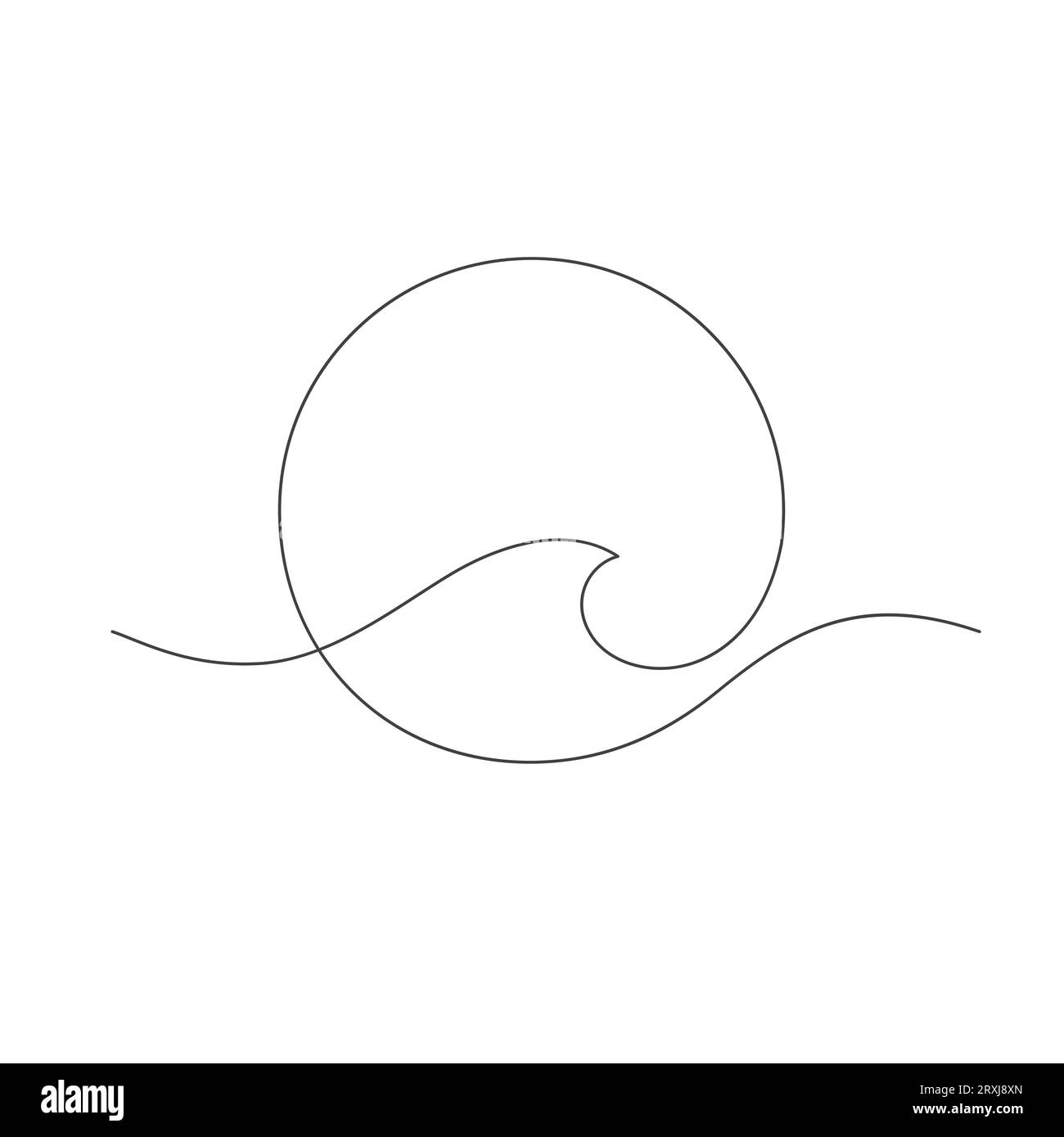 modello a onda oceanica in forma rotonda, minimalismo, disegno a una linea Illustrazione Vettoriale