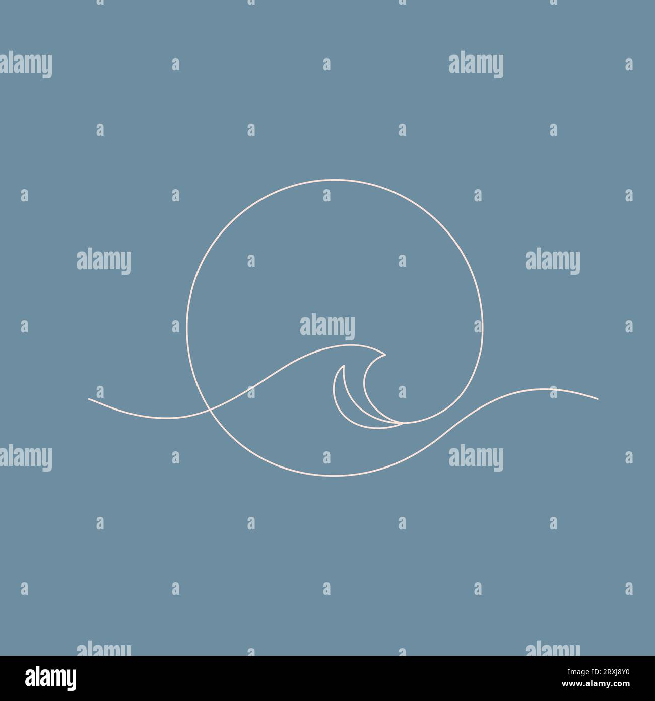 modello a onda di mare forma rotonda minimale una linea per decorare, logo, arte murale, ecc. Illustrazione Vettoriale