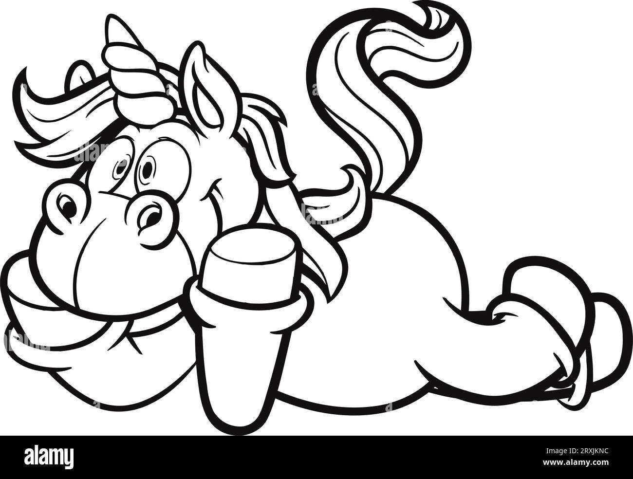 Simpatiche pagine da colorare con unicorno dei cartoni animati Foto Stock
