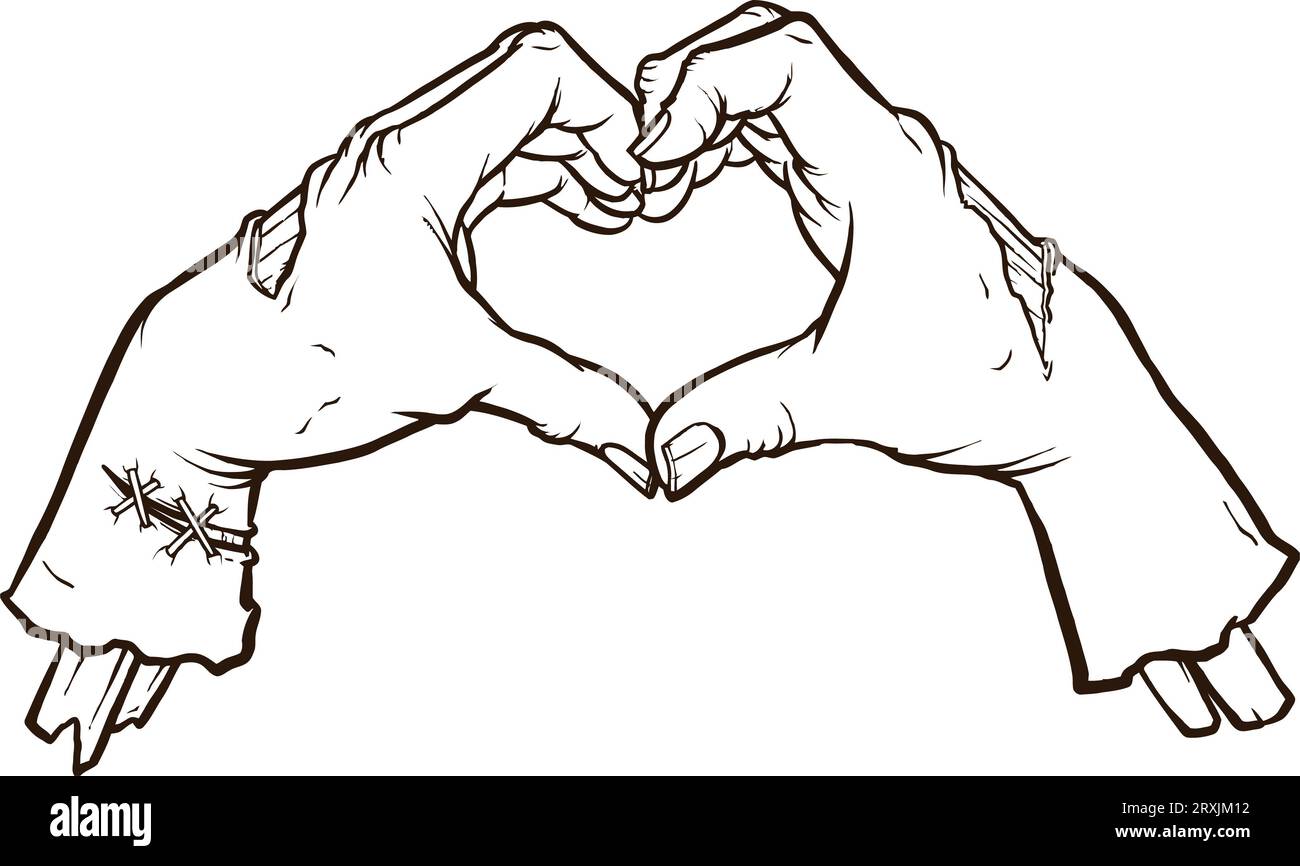 Due mani che fanno un segno di cuore. Amore, concetto di relazione romantica. Vettore libero Foto Stock