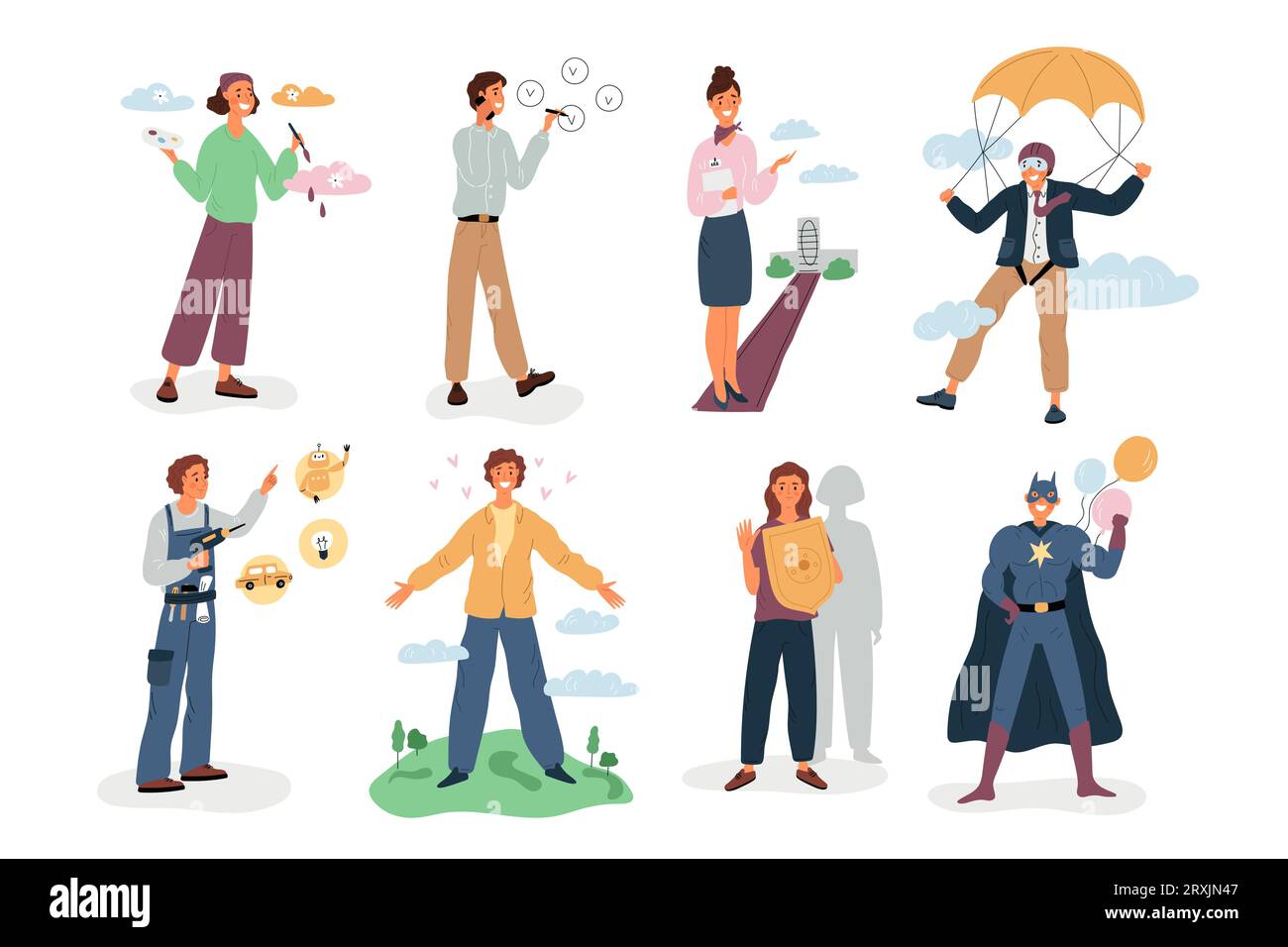 Tipi MBTI. Personalità umane. Mentalità e comportamento. Persone con una diversa individualità mentale. Intelligenza analitica o creativa. Sala operatoria logica Illustrazione Vettoriale