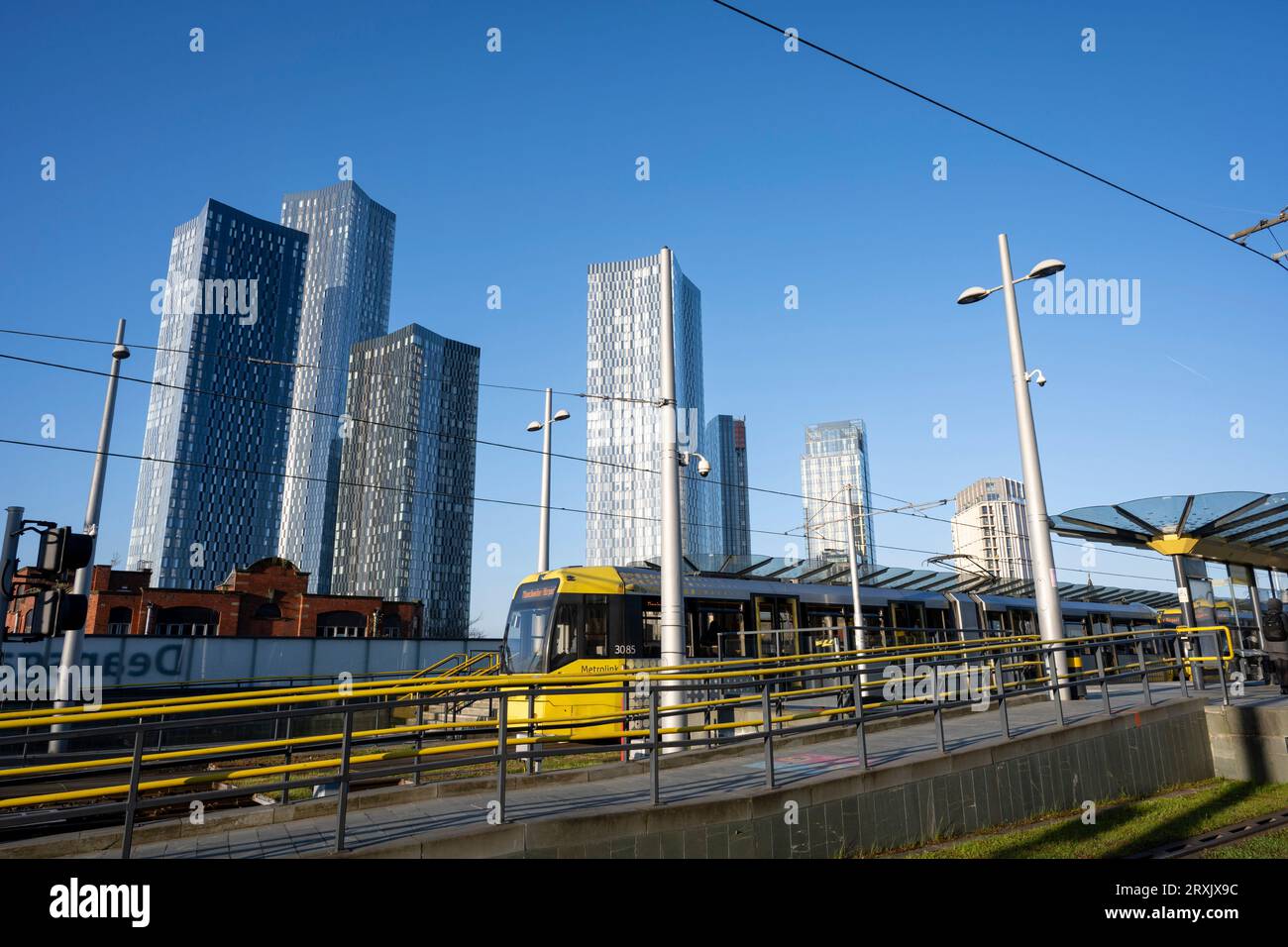 Fermata del tram di Deansgate, Manchester Foto Stock