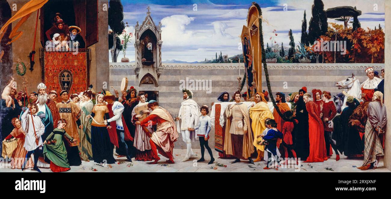 Frederic Leighton, la celebrata Madonna di Cimabue, è portata in processione per le strade di Firenze, dipingendo ad olio su tela, 1853-1855 Foto Stock