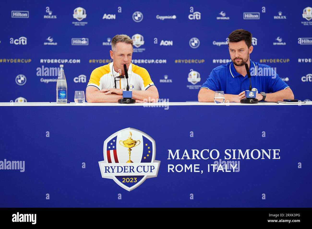 Team Europe Captain Luke Donald durante una conferenza stampa al Marco Simone Golf and Country Club di Roma, in vista della Ryder Cup 2023. Data immagine: Martedì 26 settembre 2023. Foto Stock