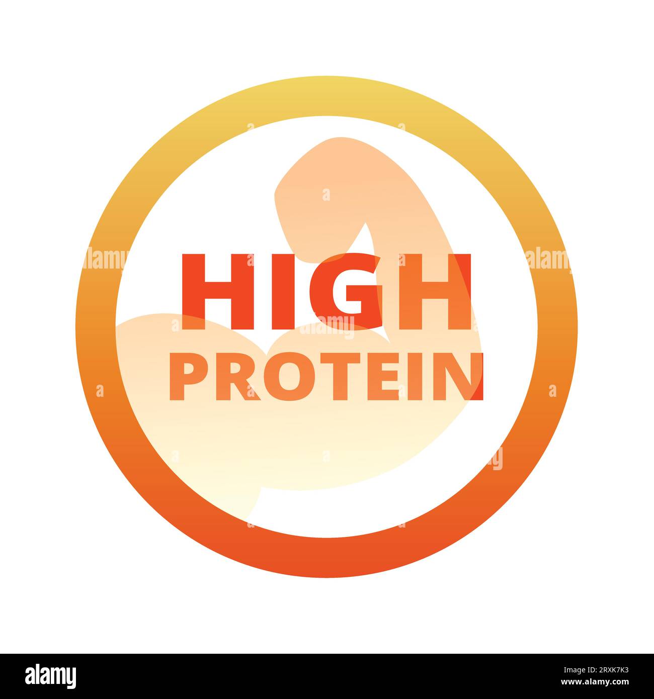 Alto contenuto proteico con etichetta del vettore muscolare. Timbro circolare colorato. Illustrazione Vettoriale