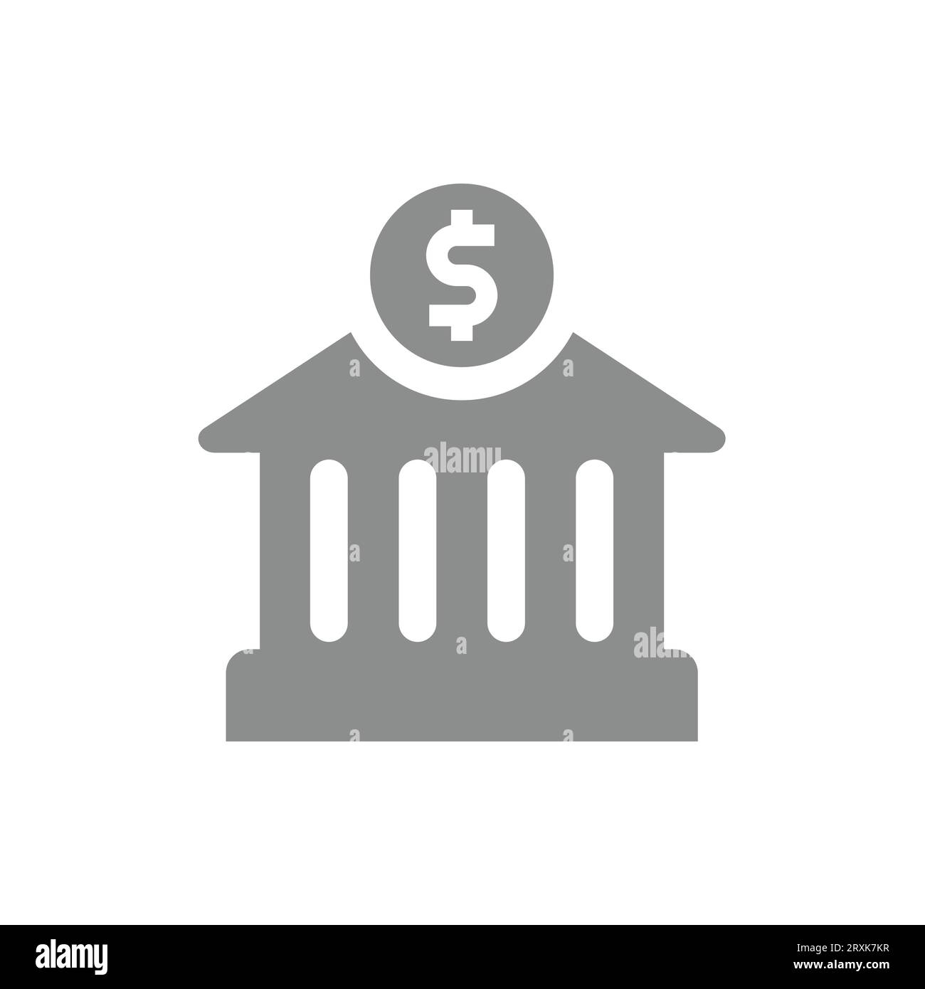 Banca con icona del vettore del simbolo del dollaro. Simbolo dell'edificio finanziario. Illustrazione Vettoriale
