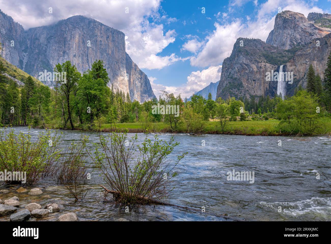 Vista panoramica della Yosemite Valley, California, USA Foto Stock