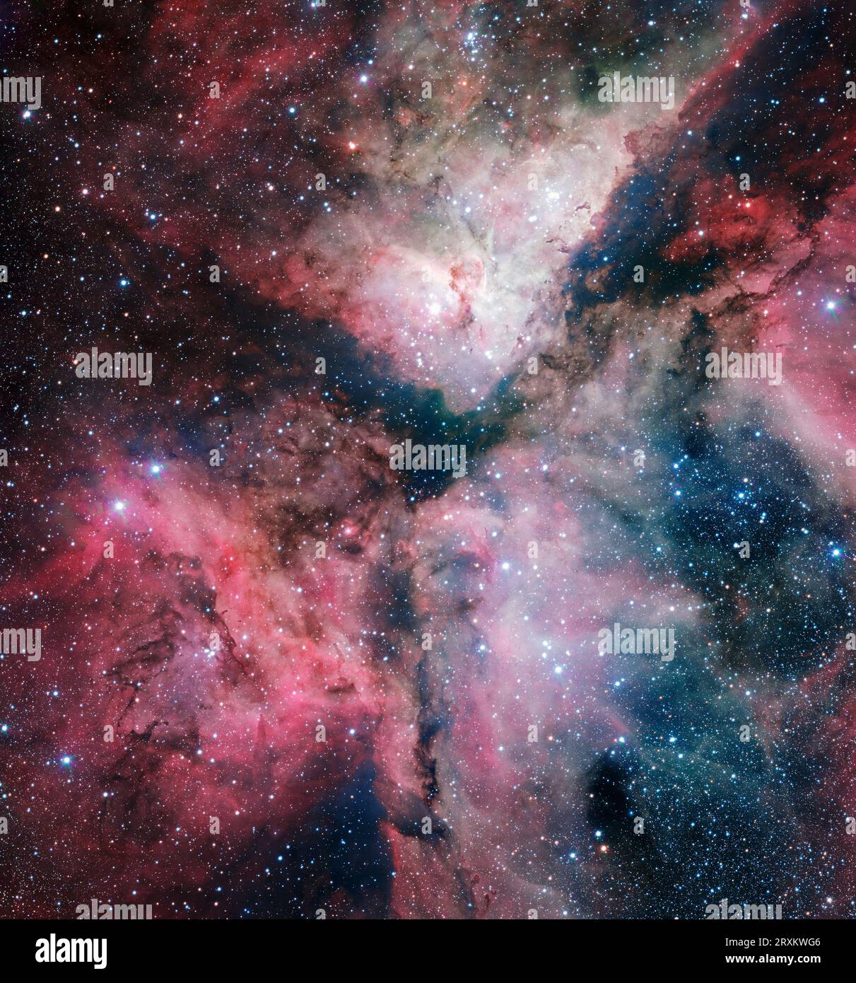 Nebulosa colorata con ammassi stellari Foto Stock