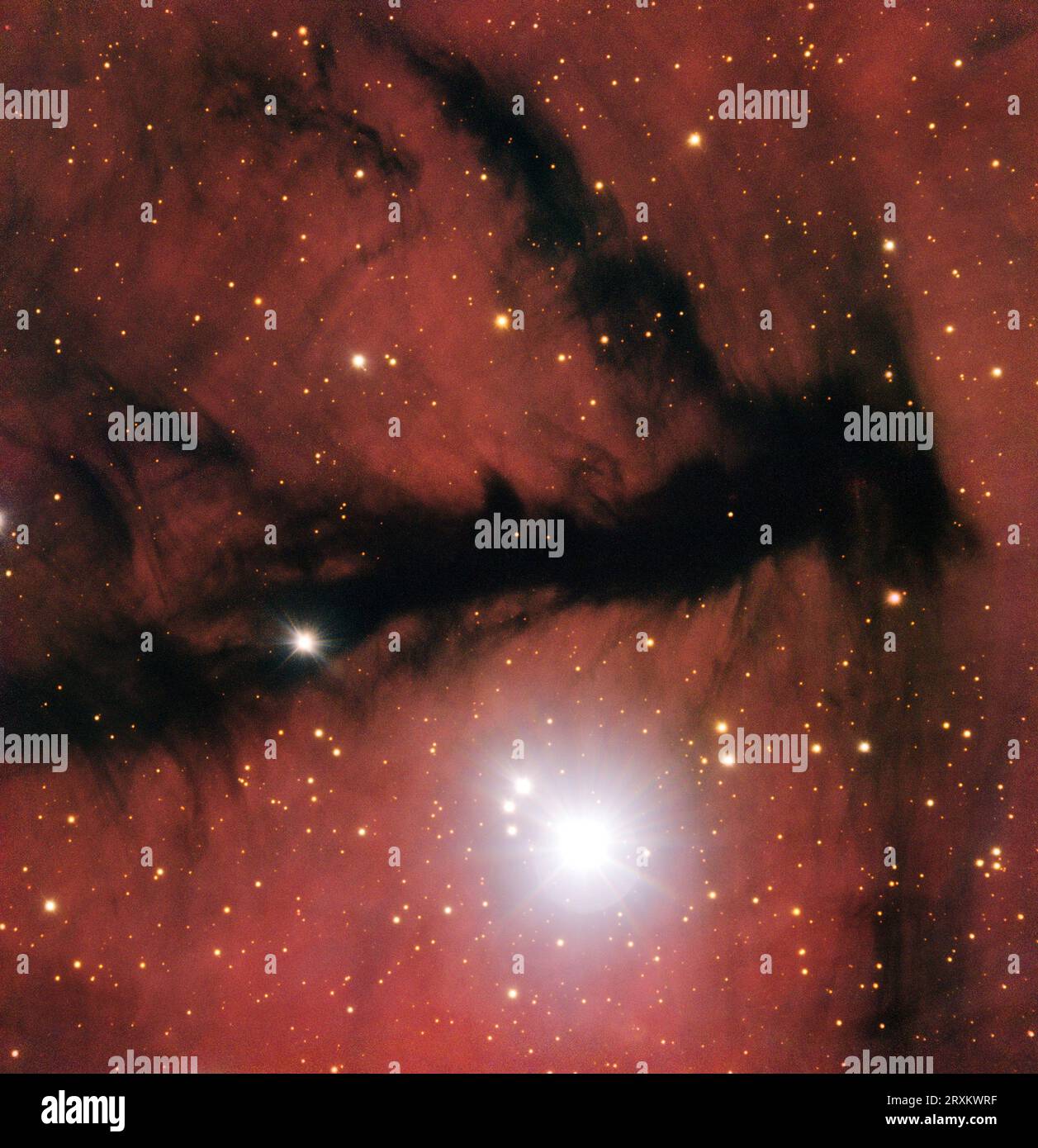 Cielo stellato con un oggetto stellare luminoso e una nebulosa scura Foto Stock