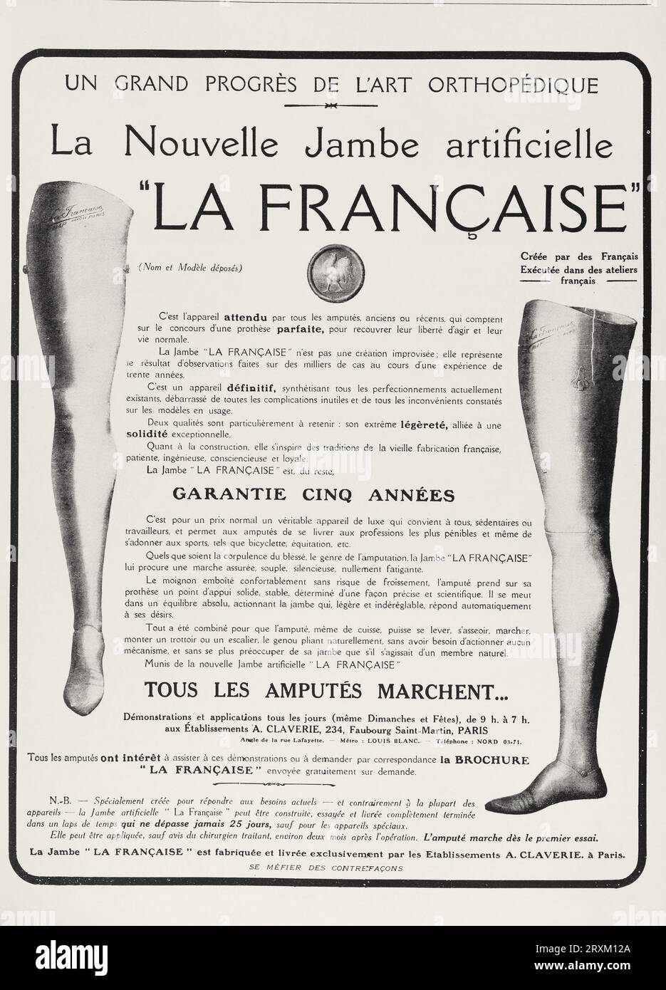 " La Nouvelle Jambe articielle LA francese - estratto da " l'Illustration, Journal Universel " Quotidiano illustrato francese d'epoca 1917 Foto Stock