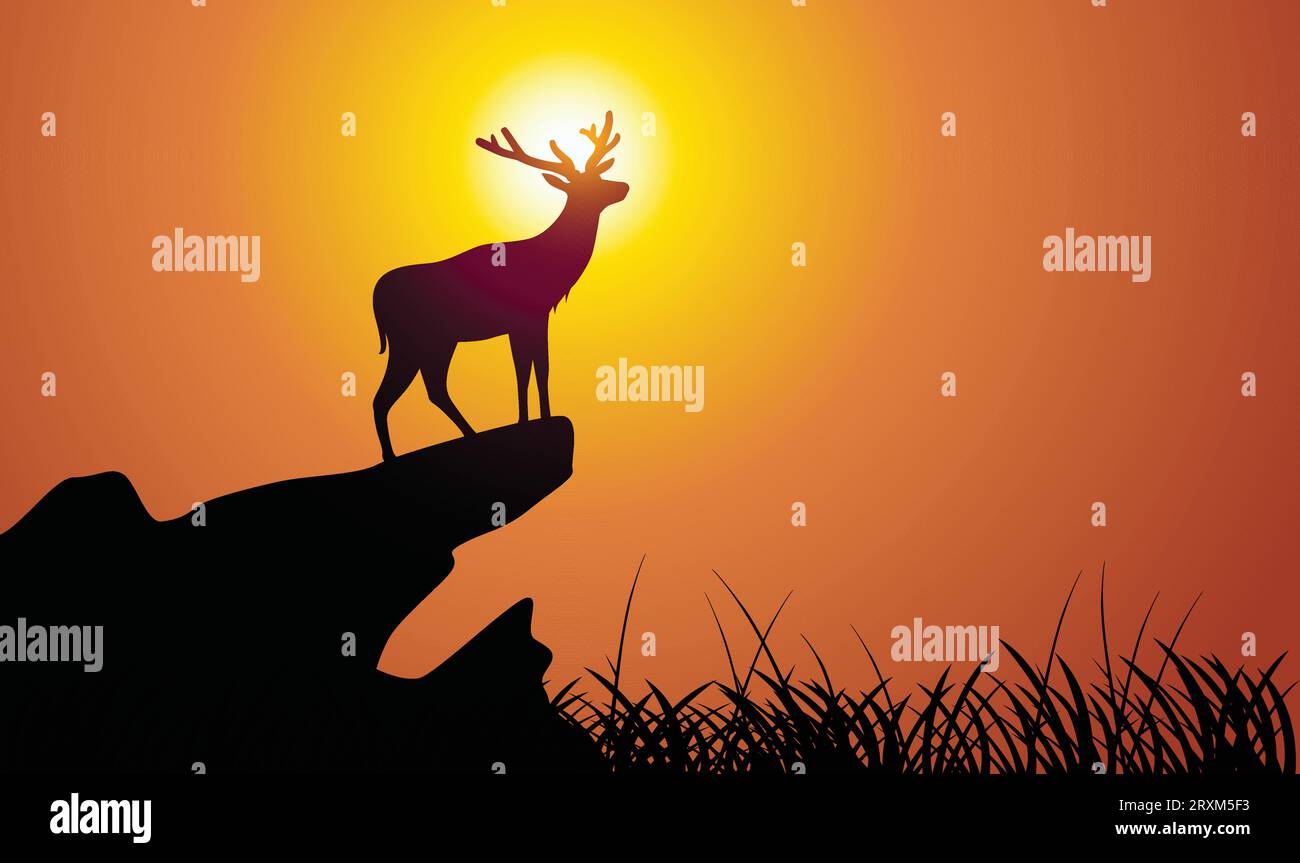 Silhouette di design cervo. Illustrazione vettoriale in stile minimalismo disegnata a mano Illustrazione Vettoriale