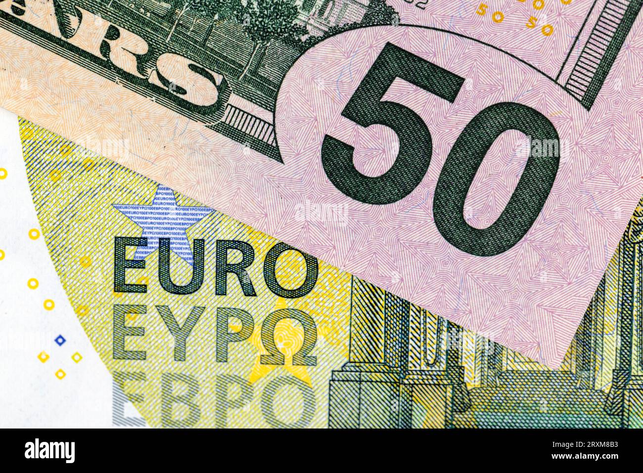 Dettagli di denaro americano primo piano, dettagli di una fattura americana da cinquanta dollari Foto Stock