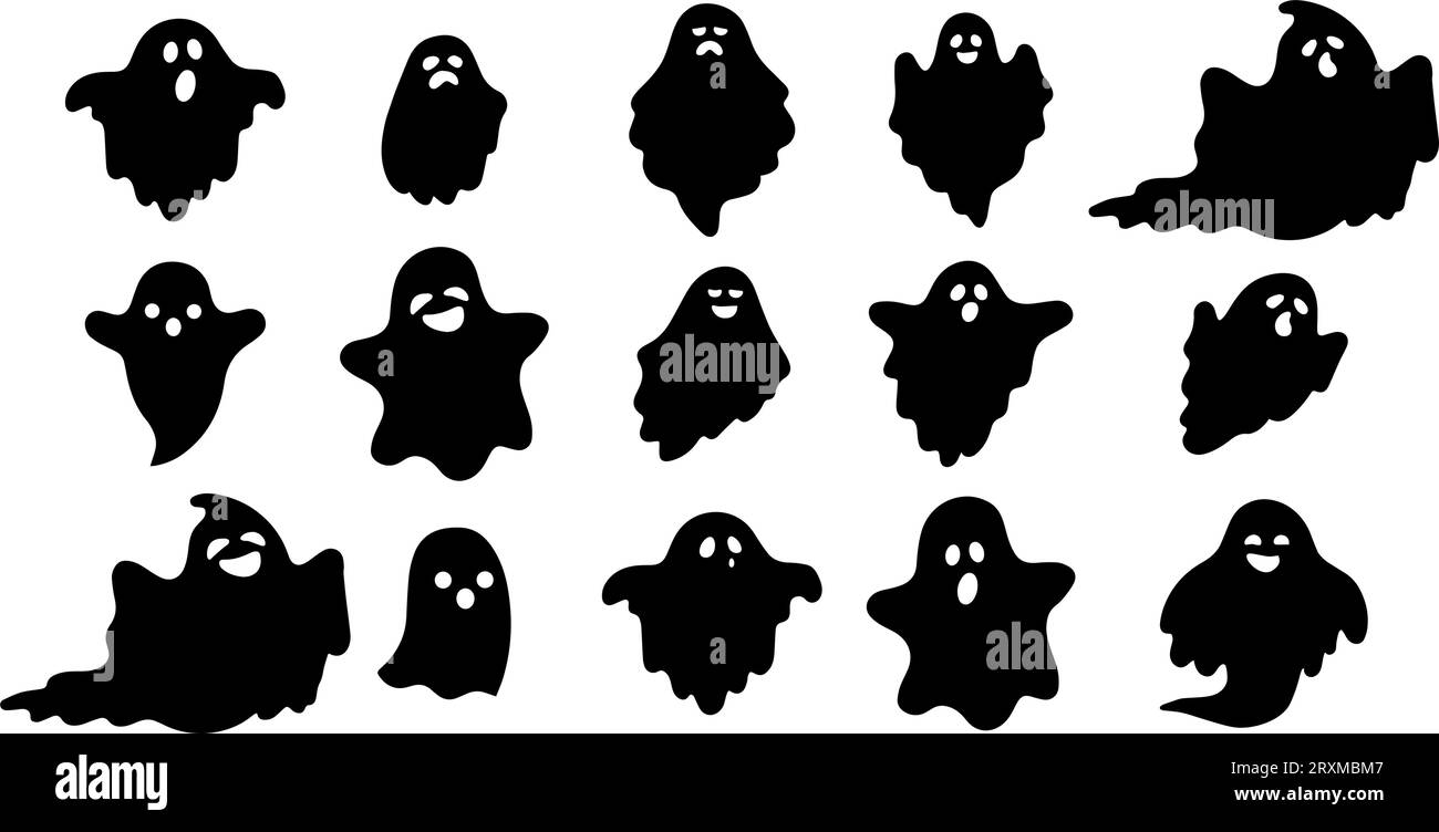 Set di silhouette fantasma. Collezione di spiriti maligni mistici di Halloween. Illustrazione vettoriale Illustrazione Vettoriale