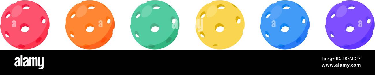 Collezione di palline da picchetto arcobaleno per giocare. Attrezzature sportive. Illustrazione vettoriale Illustrazione Vettoriale