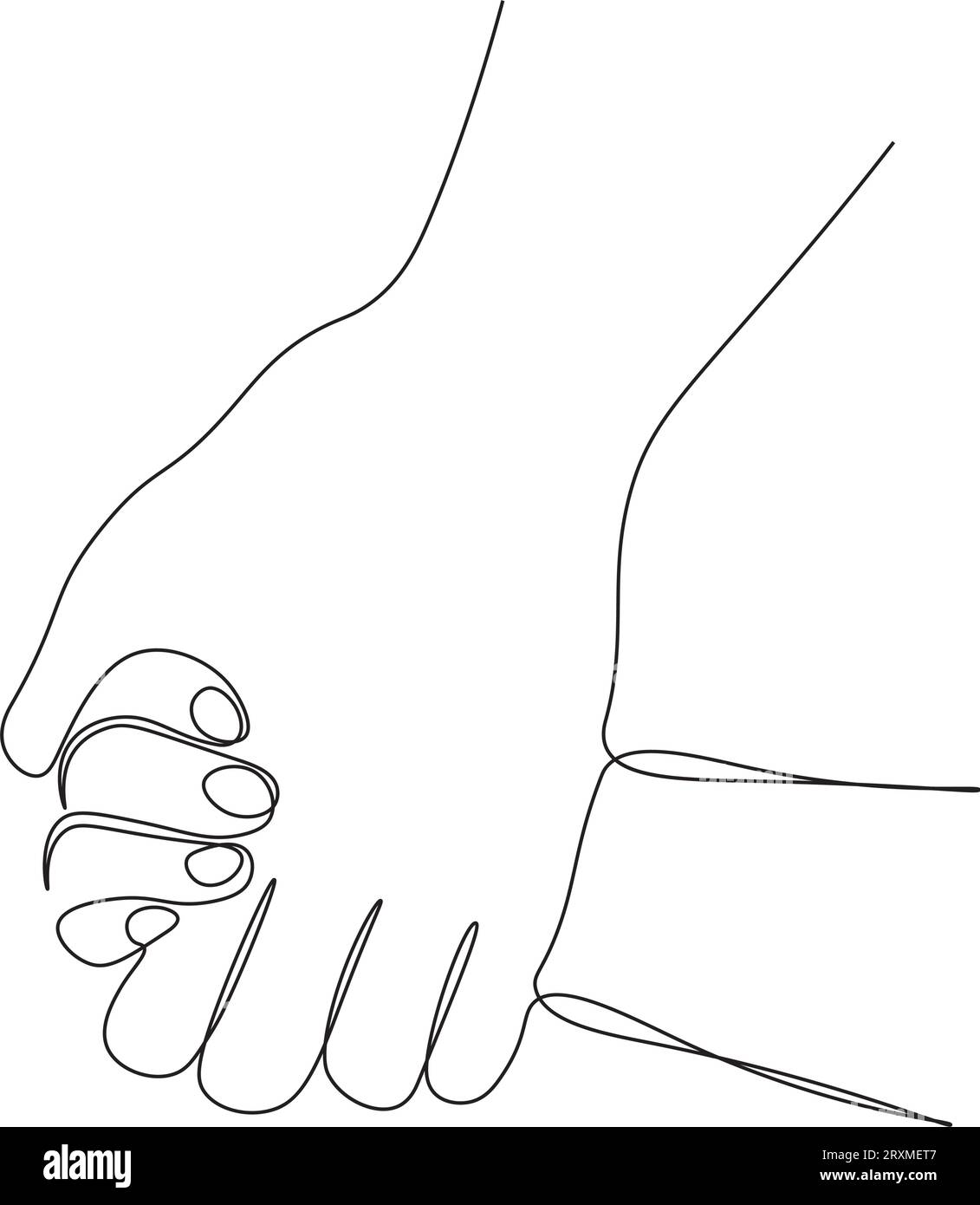 Il padre di disegno continuo a una linea tiene la mano di un bambino piccolo. Il concetto di rapporti di gara, assistenza reciproca. Illustrazione vettoriale Illustrazione Vettoriale