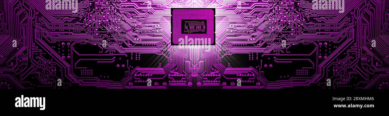 Processore su circuito scheda madre background . Componenti del computer . Sfondo panoramico Foto Stock