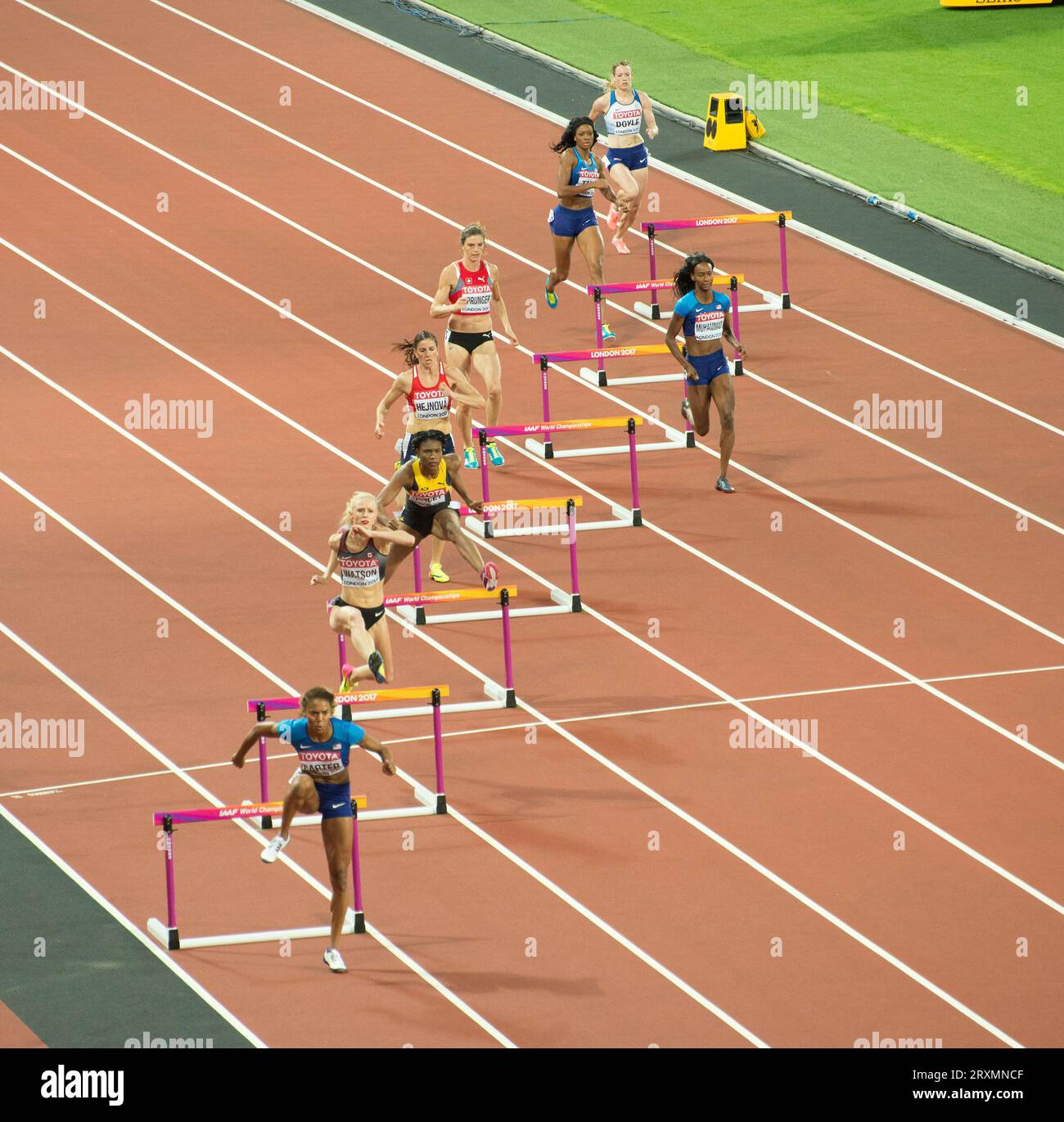 Donne 400 metri ostacoli al campionato mondiale di atletica leggera di Londra 2017 Foto Stock