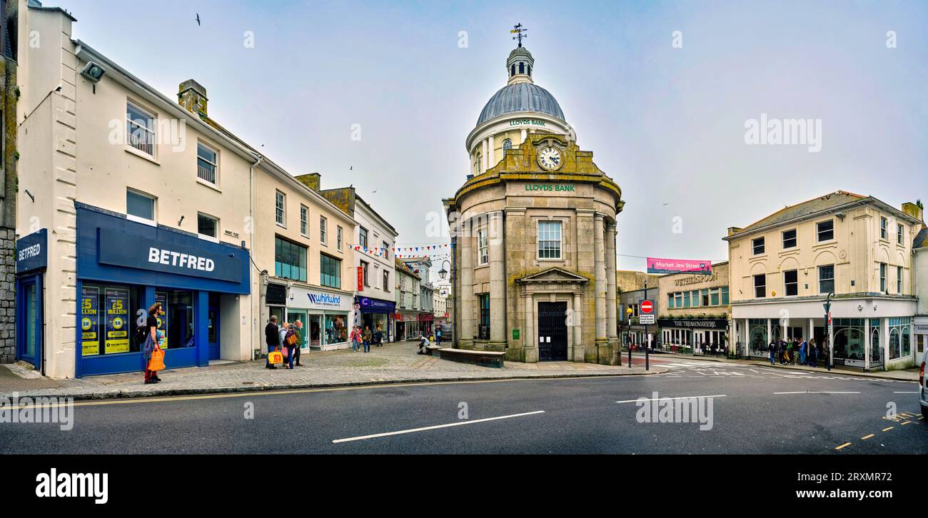 Edificio storico del mercato in Market Jew Street, Penzance, Inghilterra, Regno Unito Foto Stock