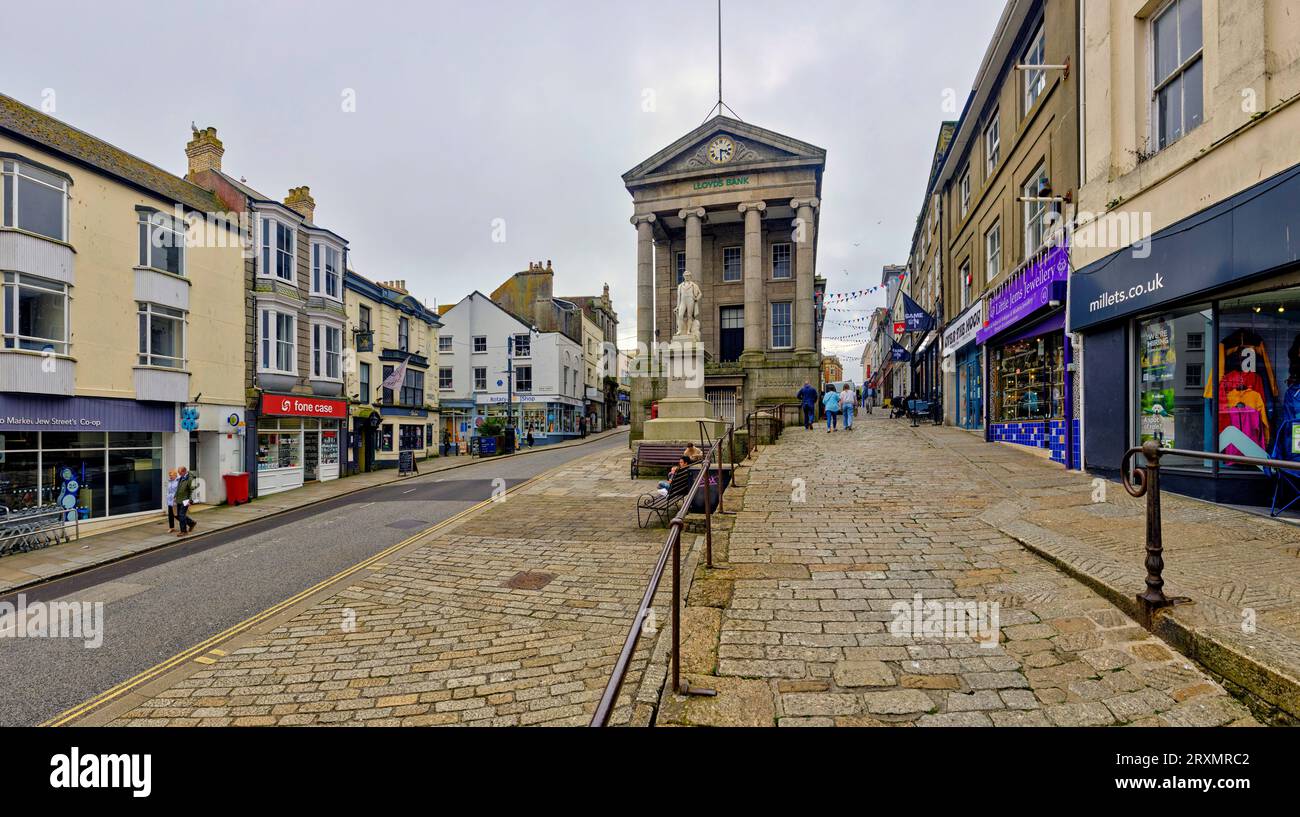 Edificio storico del mercato in Market Jew Street, Penzance, Inghilterra, Regno Unito Foto Stock