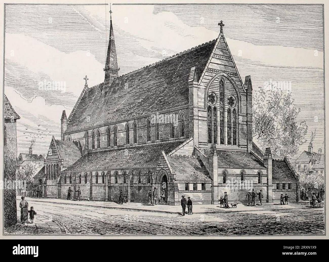 Christ Church, North Kensington. Concorso di successo registrato intorno al 1878 da John Edward Knight Cutts, architetto. La chiesa si trovava su Faraday Road, Kensington Foto Stock