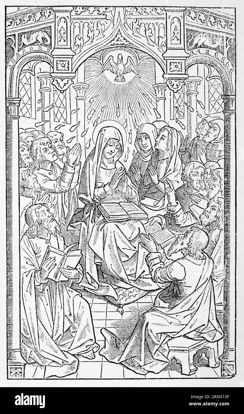 Pentecoste - The Descent of the Holy Ghost; Engraving from Lives of the Saints di Sabin Baring-Gould pubblicato nel 1897. Foto Stock