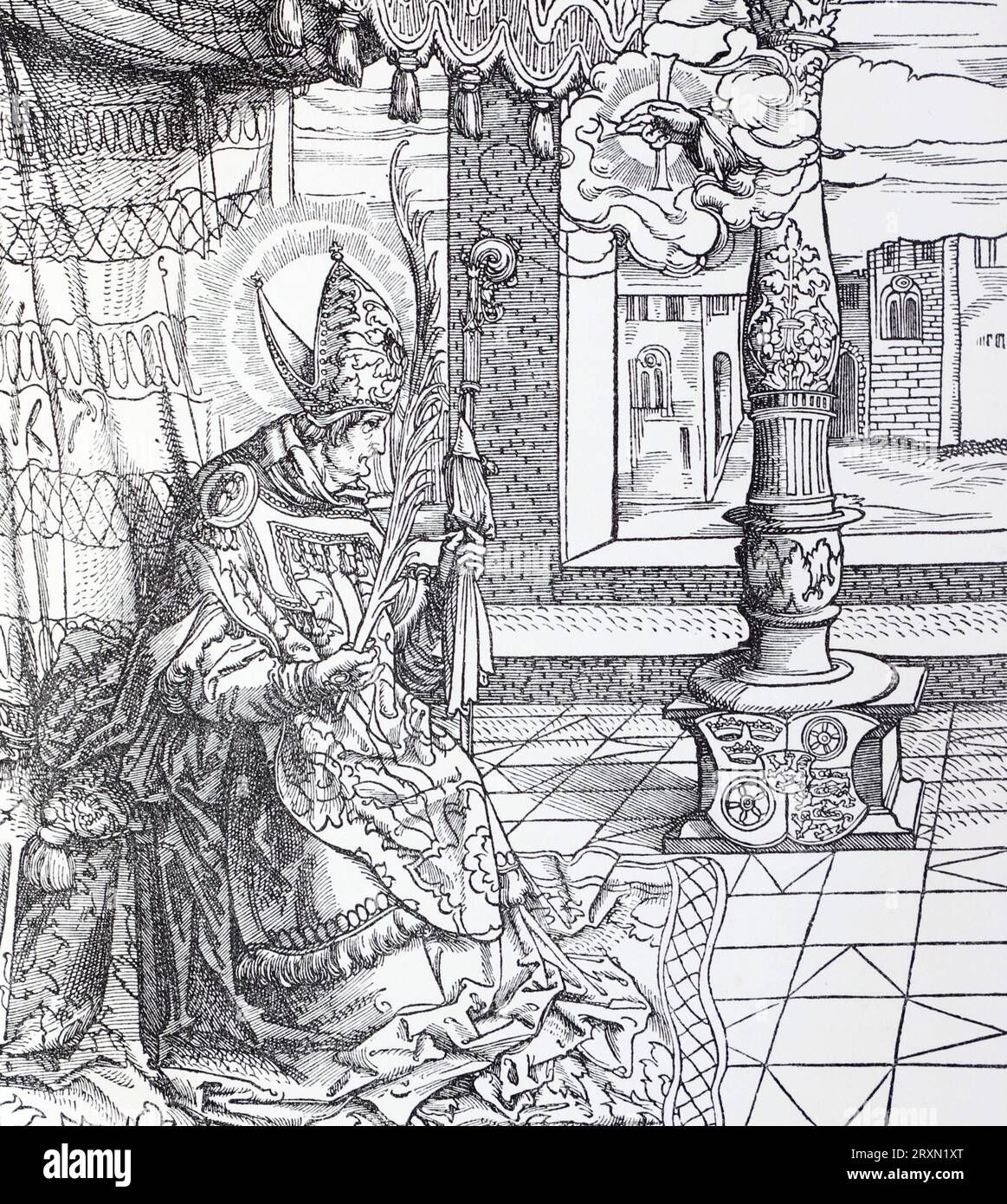 St Boniface. Arcivescovo di Mayence. Incisione da vite dei Santi di Sabin Baring-Gould pubblicata nel 1897. Foto Stock