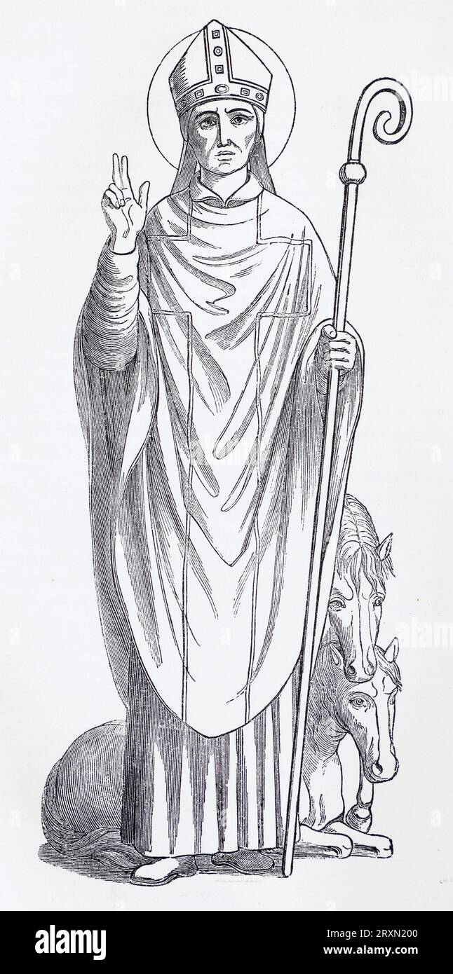 St Medard: Engraving from Lives of the Saints di Sabin Baring-Gould pubblicato nel 1897. Foto Stock
