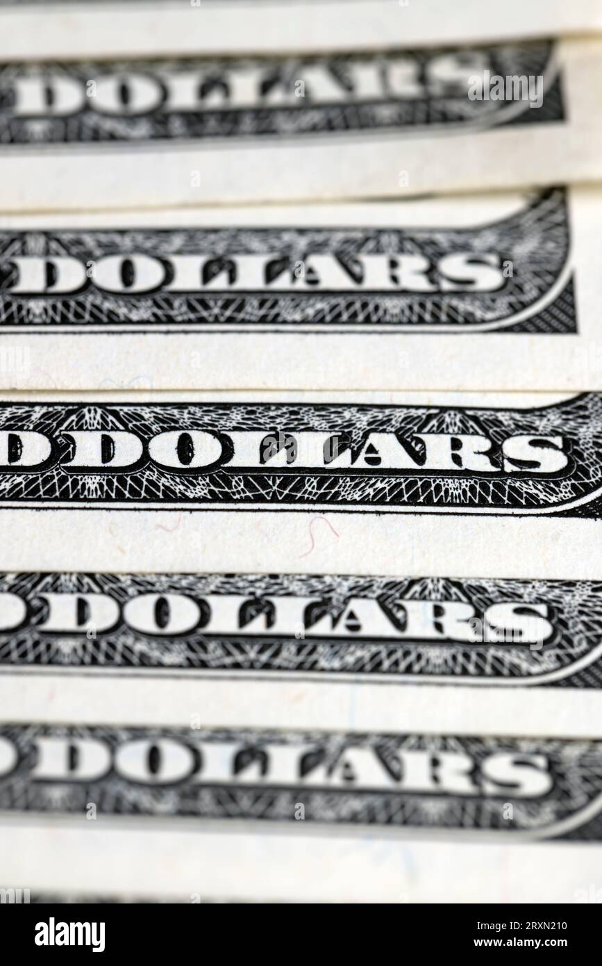 Primo piano di un gruppo di cento dollari americani, dettagli di 100 dollari americani in contanti Foto Stock