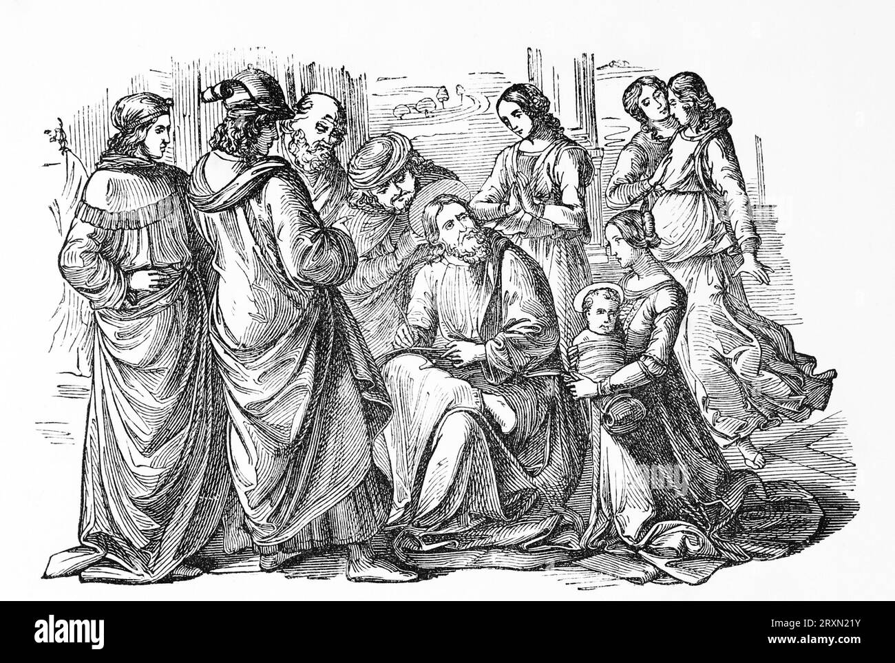 Zaccaria che scrive il nome di Giovanni, dopo un dipinto di Domenico Ghirlandaio. Incisione da vite dei Santi di Sabin Baring-Gould pubblicata nel 1897. Foto Stock