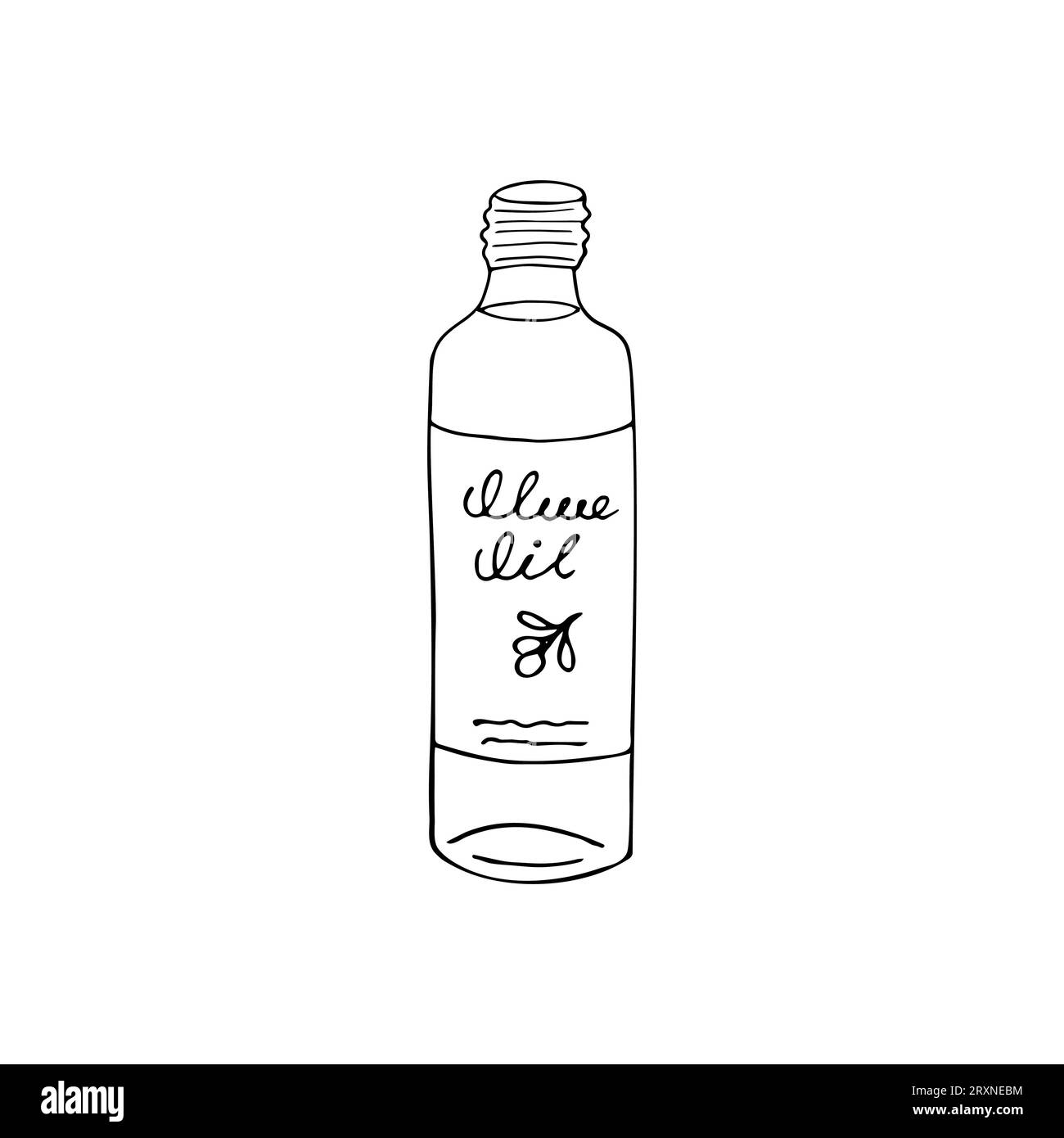 Olio d'oliva estratto a mano in bottiglia, isolato su fondo bianco Illustrazione Vettoriale
