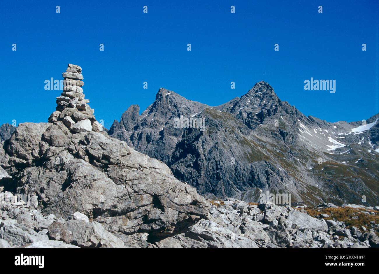 A Maedelejoch View per Oefnerspitze e Krottenspitzen Allgaeuer Hauptkamm Alps Foto Stock