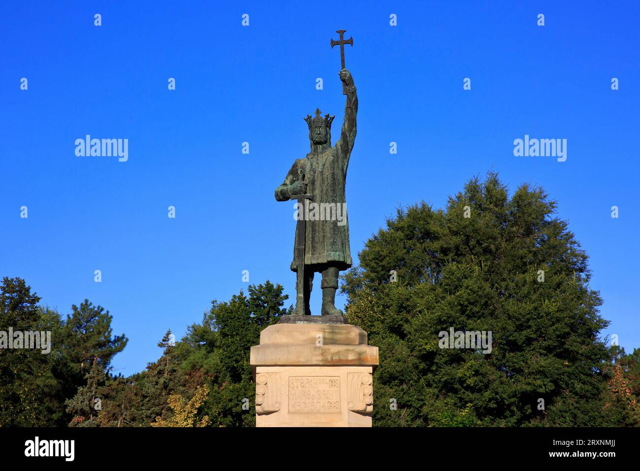 Monumento al principe di Moldavia Stefano il grande (morto il 2 luglio 1504) a Chisinau, Moldavia Foto Stock